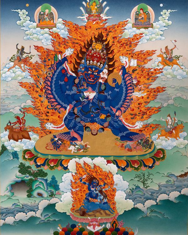 Exceptionally Detailed Yamantaka Thangka with Yama