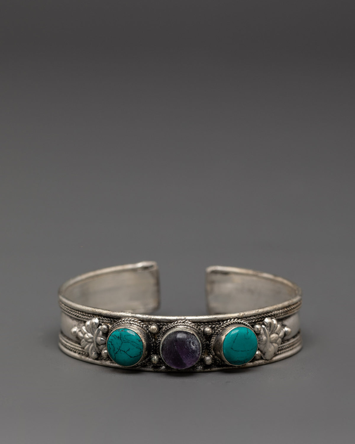 Tibetan Style Gemstone Bracelet | Turquoise Amethyst Cuff