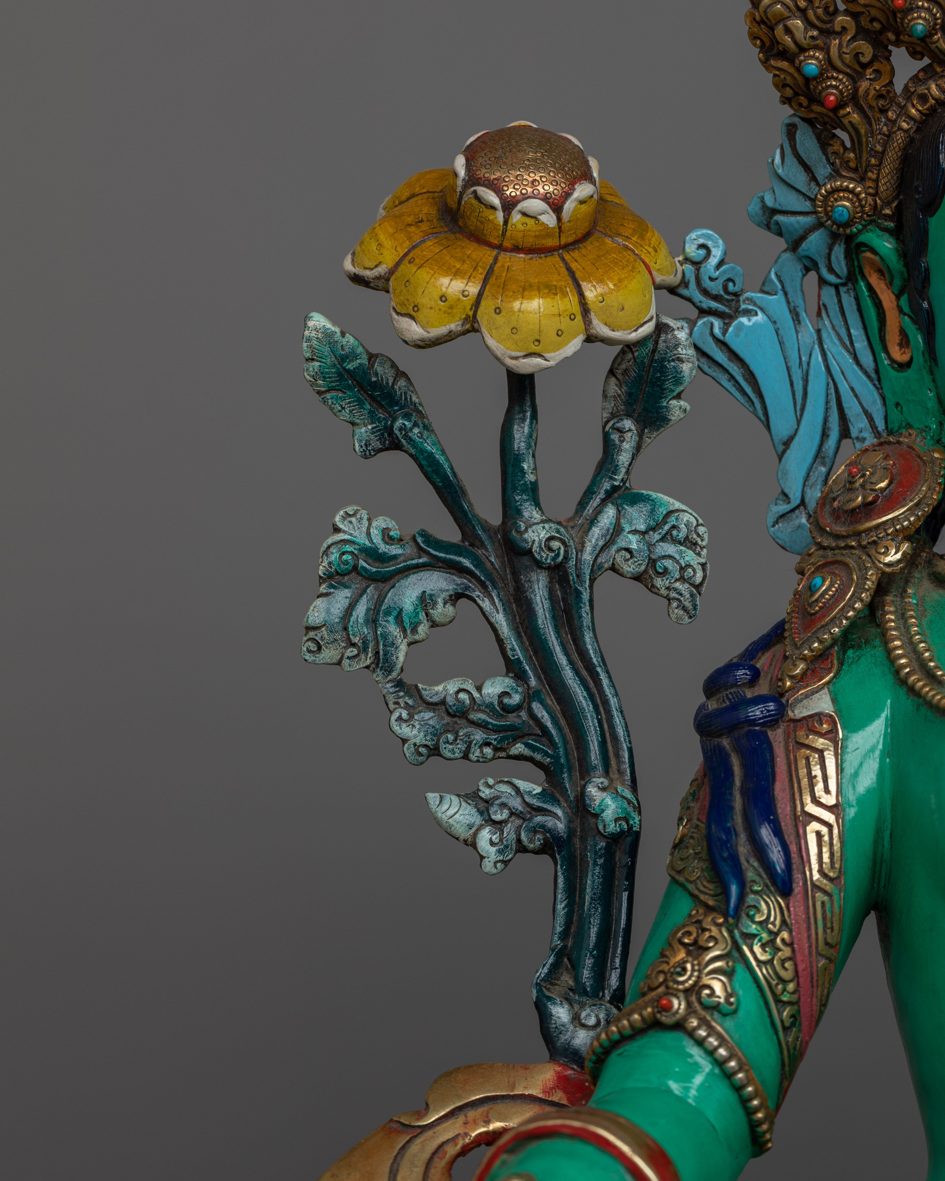Green Tara Beautiful Sculpture | Stunning 24K Gold Gilded Statue