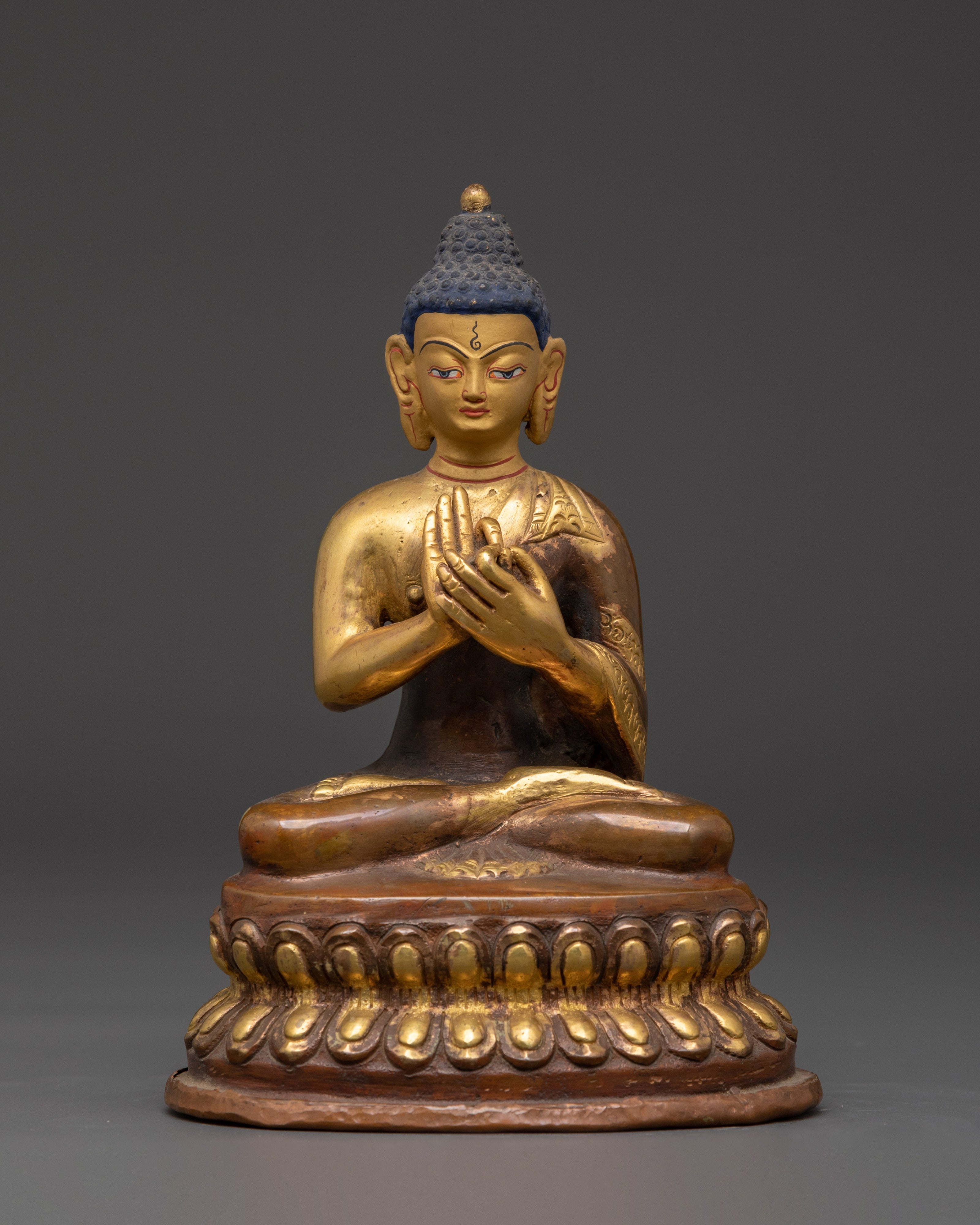 Set of Five Brass Buddha Statues | Gold Plated Oxidized Copper