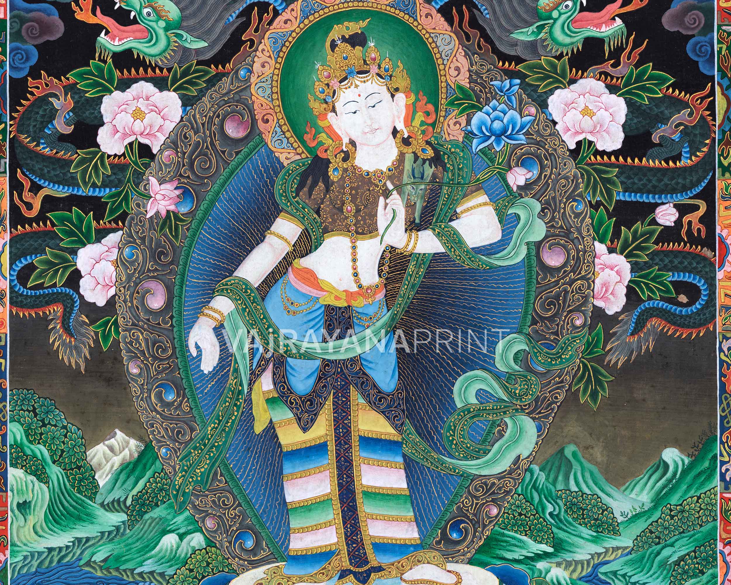 Padhma Pani Thangka Print | Avalokiteshvara Traditional Thangka | Digital Wall Decors