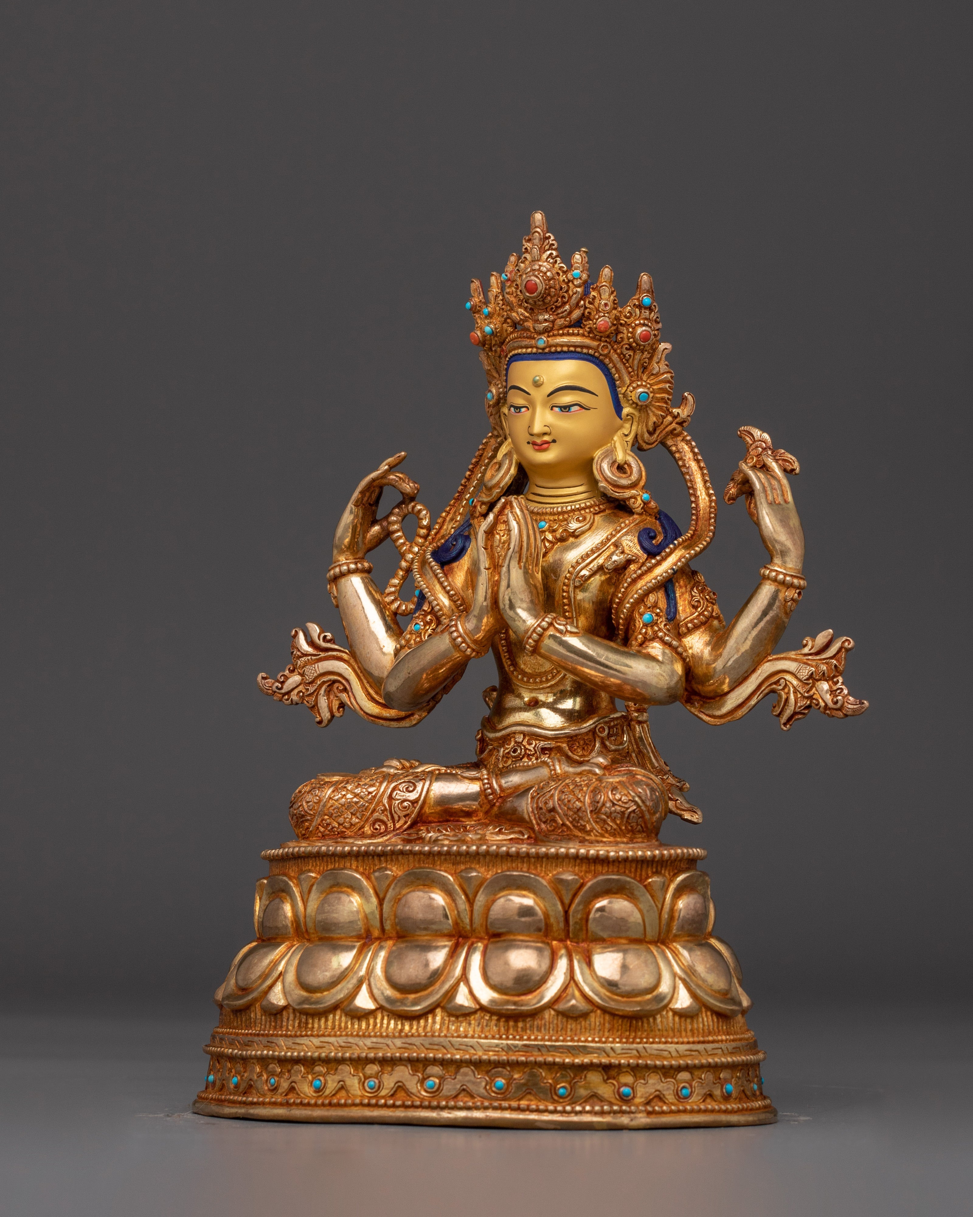 24K Gold Gilded Copper Avalokiteshvara Sculpture | A symbol of infinite compassion