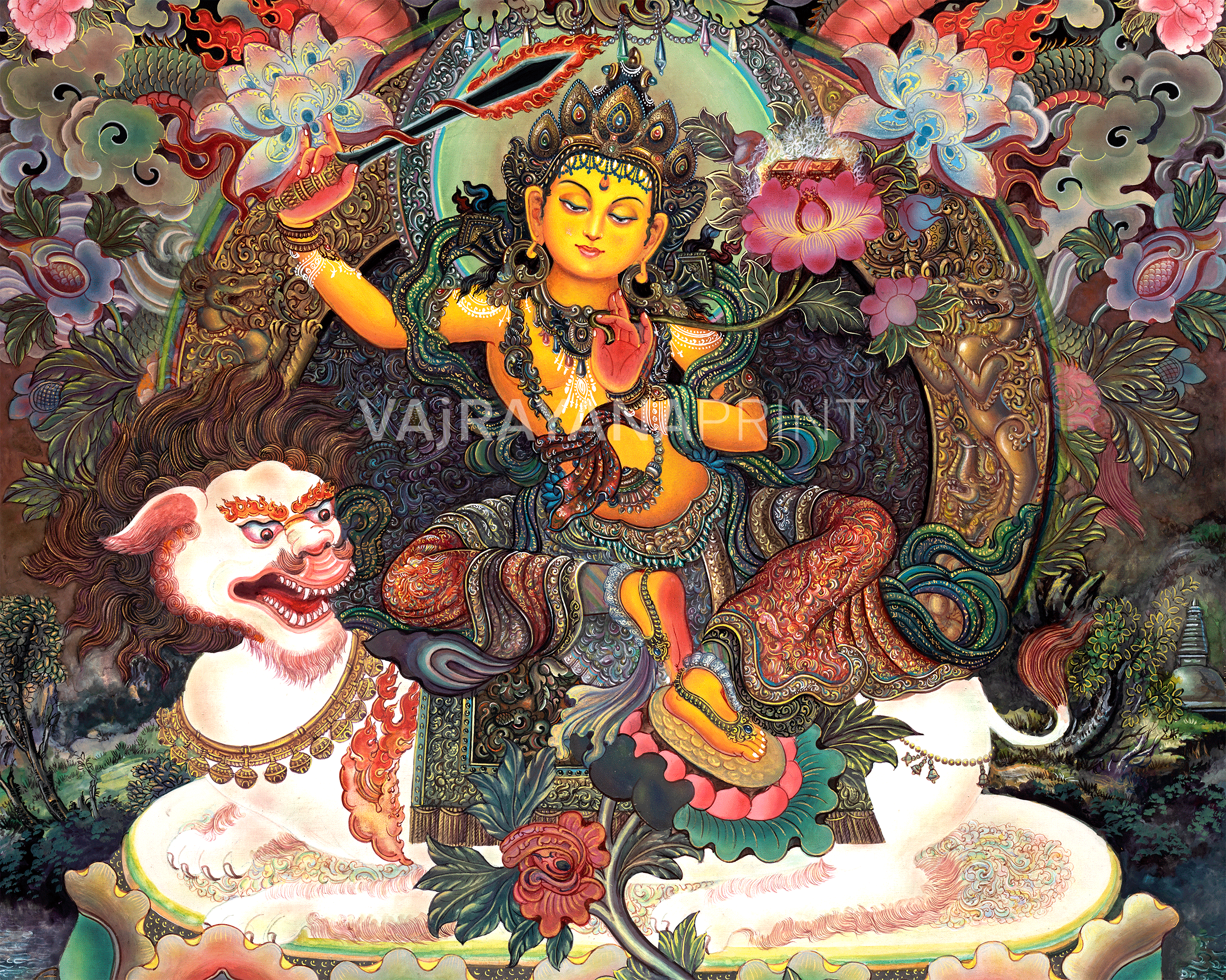 The Bodhisattva of Wisdom Manjushri Thangka Print | Vajrayana Deity Jampelyang Canvas Print