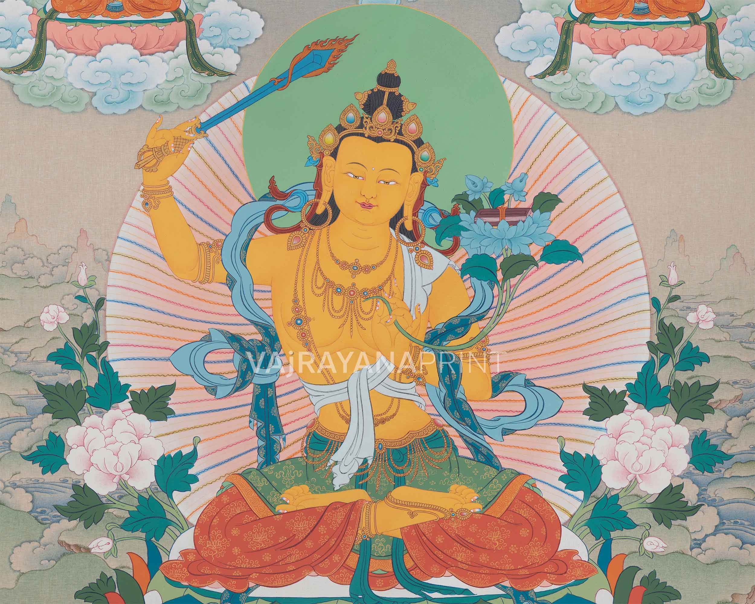 Divine Form of Manjushree Thangka Print | Bodhisattva Of Wisdom | Digital Prints