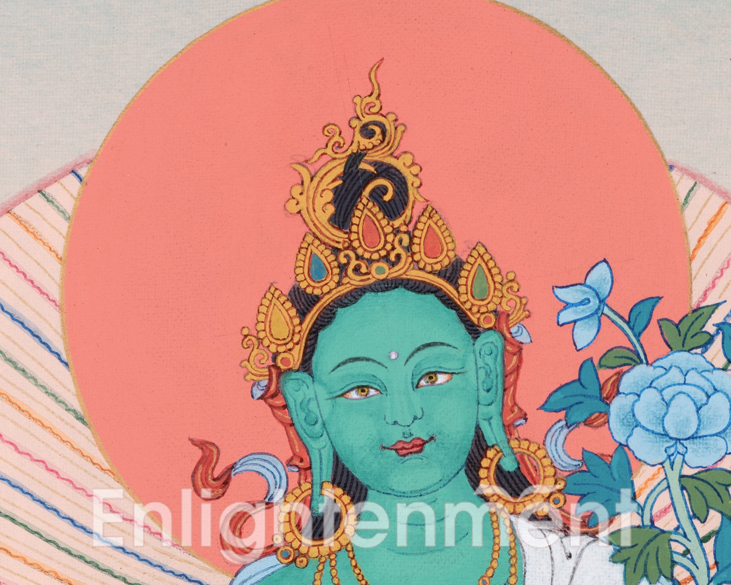 Hand Painted Thangka Of Green Tara | Traditional Tibetan Art Symbolizing Compassion and Swift Aid