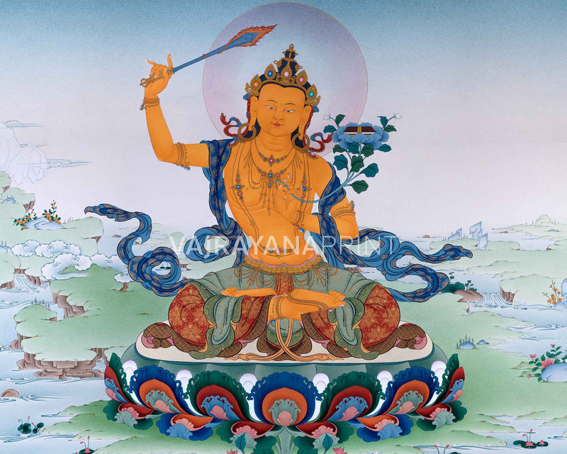 High-Quality Manjushri Giclee Thangka Print | Bodhisattva Of Wisdom | Tibetan Buddhism Art