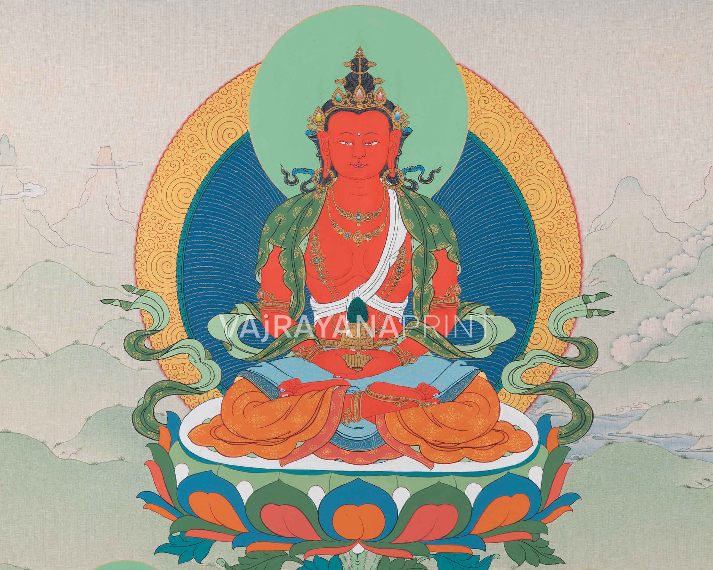 Amitayus Thanka Print | With White Tara and Namgyalma | Bodhisattva Canvas Print