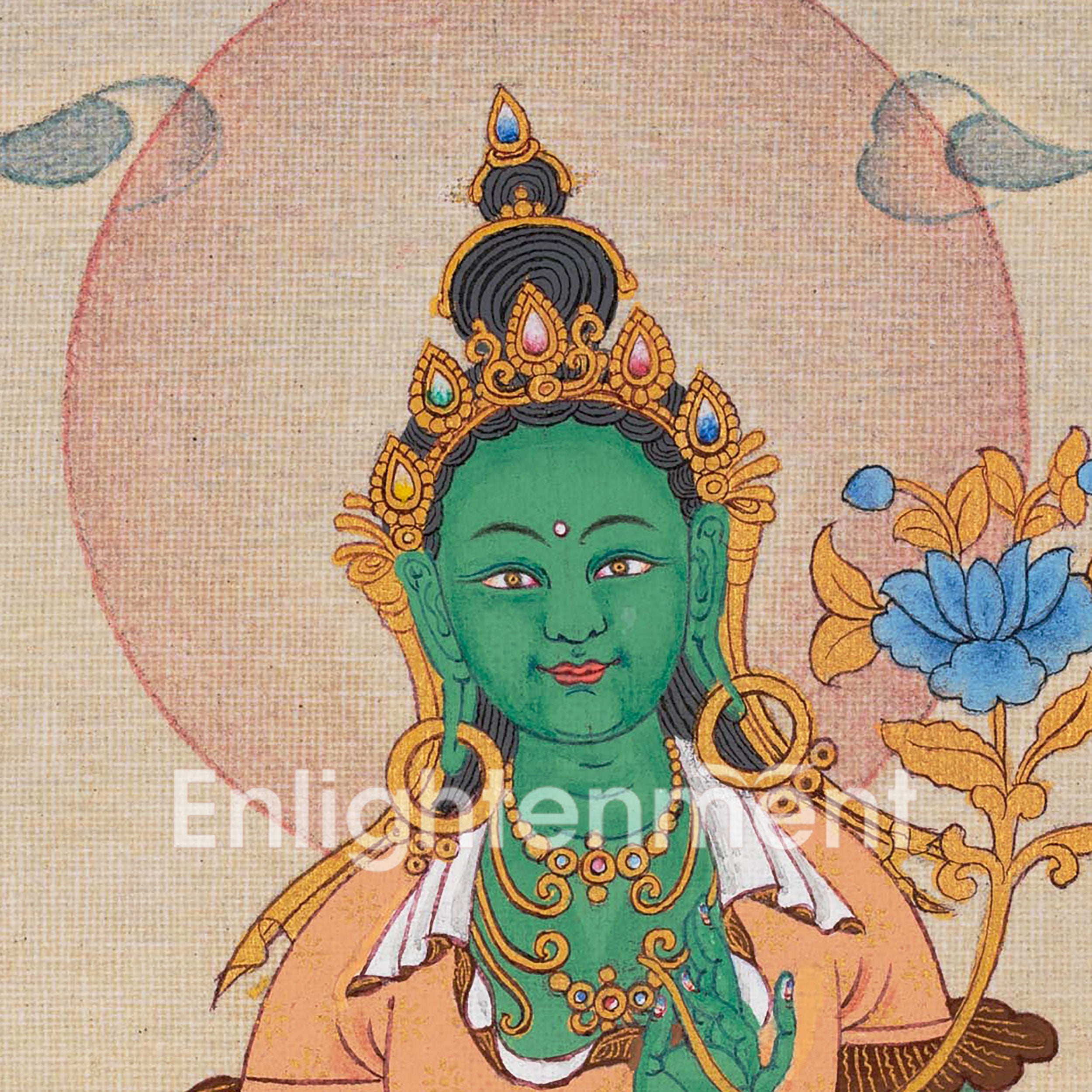The Grace of Green Tara | Hand Painted Thangka For Decor | Traditional Tibetan Artwork
