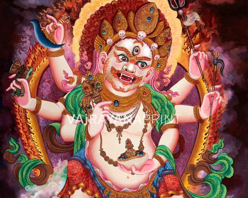 Sacred White Mahakala Canvas Print | Tibetan Buddhist Wrathful Deity | Divine Protection