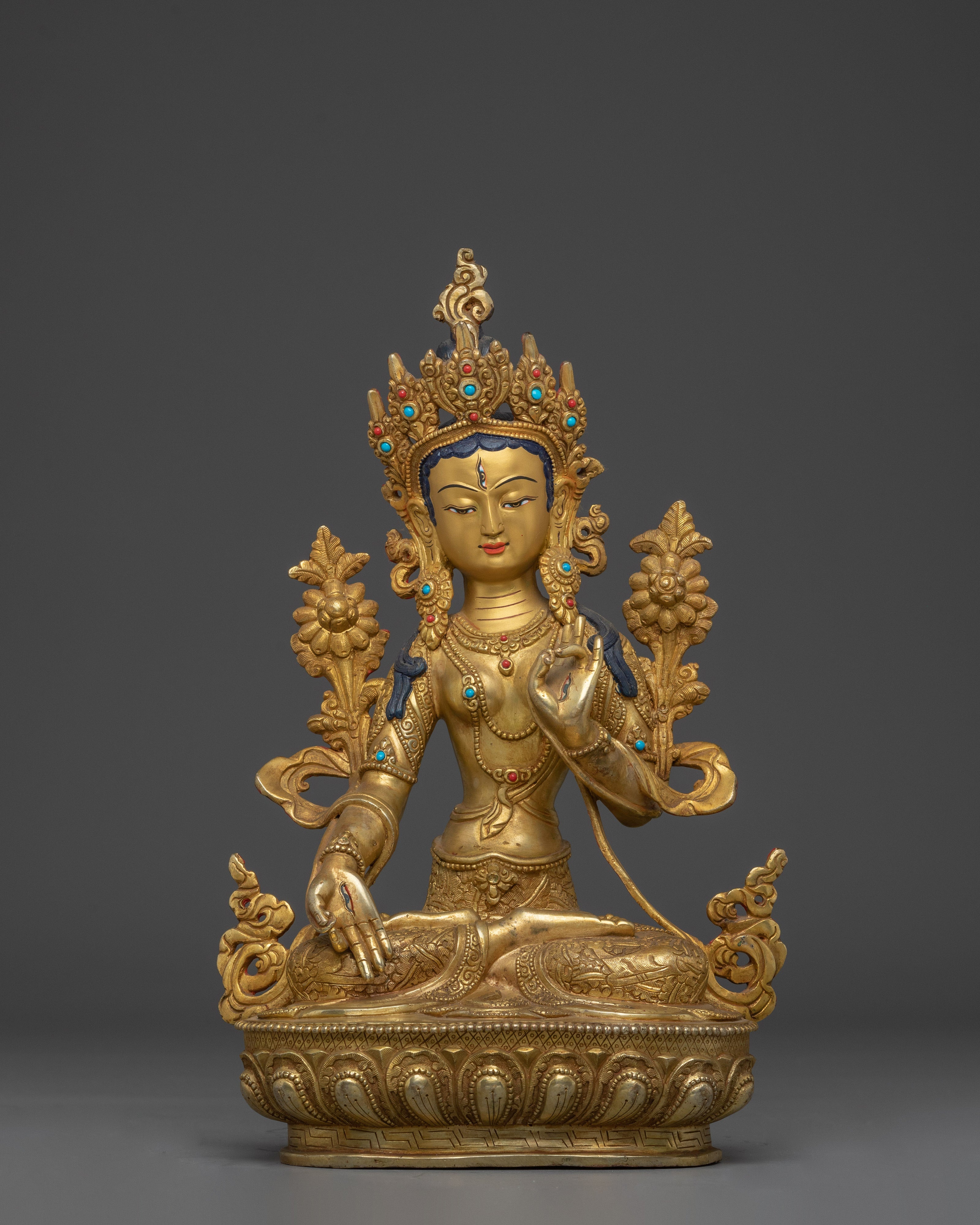 White Tara Deity with Gem-Inlaid Crown