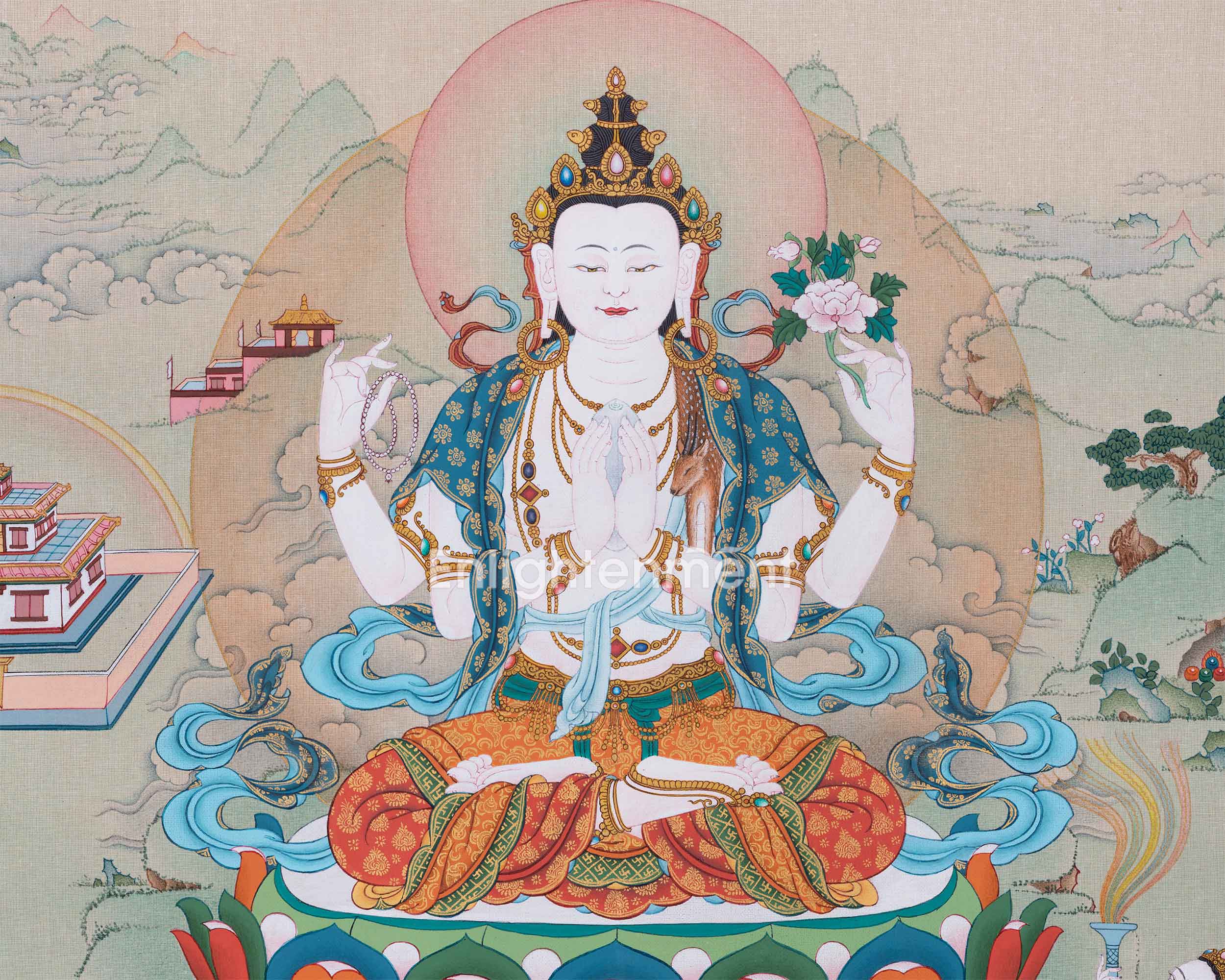 Chenrezig Thangka for Inner Peace | Exquisite Tibetan Masterpiece | Bodhisattva of Compassion