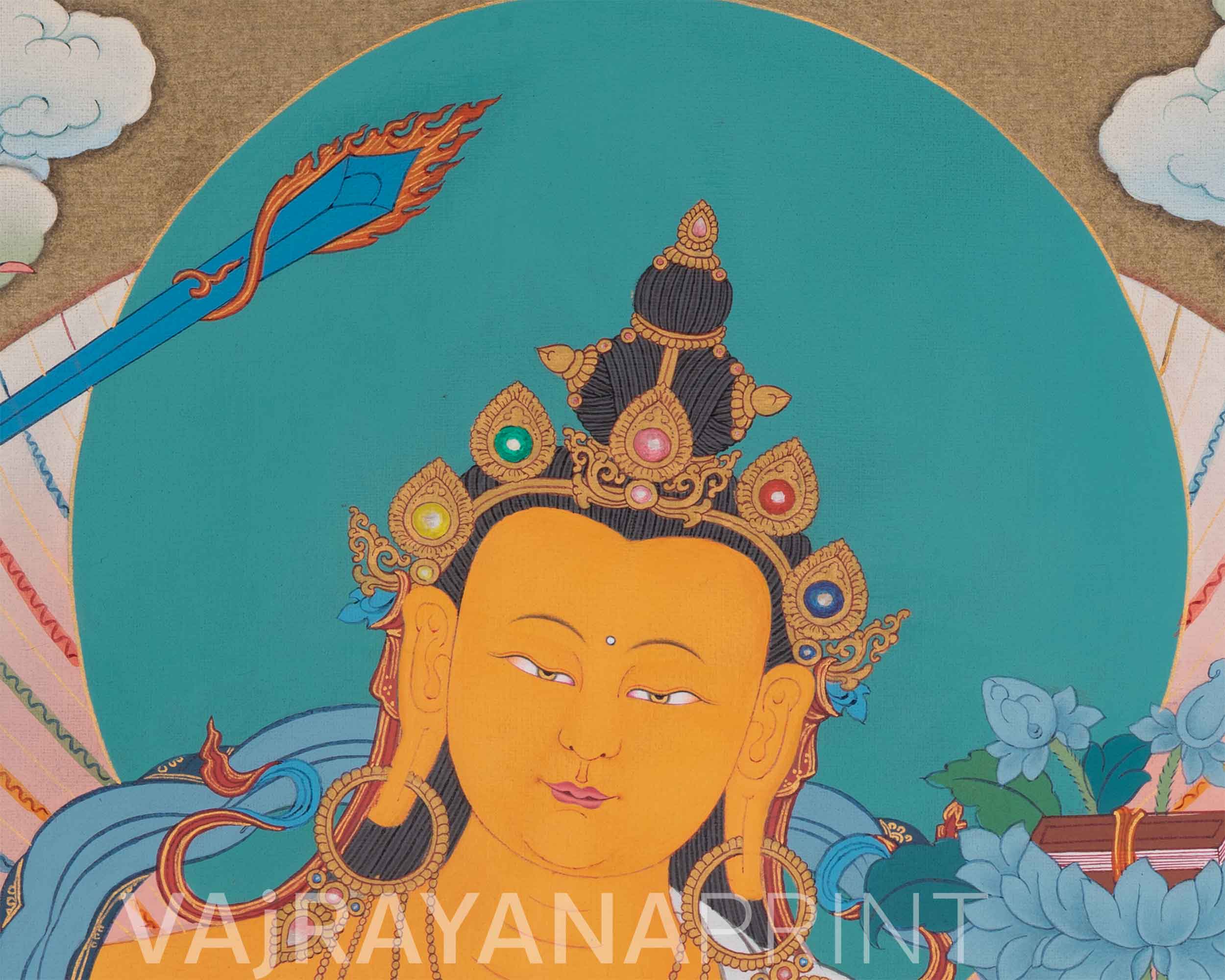 Explore The Compassion With Manjushree Thangka Print | Bodhisattva Artwork