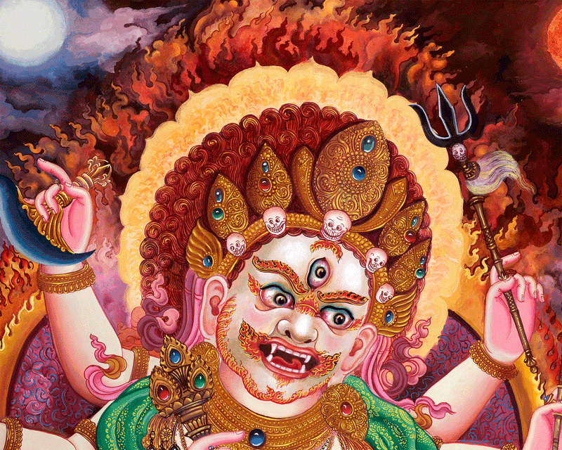 Sacred White Mahakala Canvas Print | Tibetan Buddhist Wrathful Deity | Divine Protection