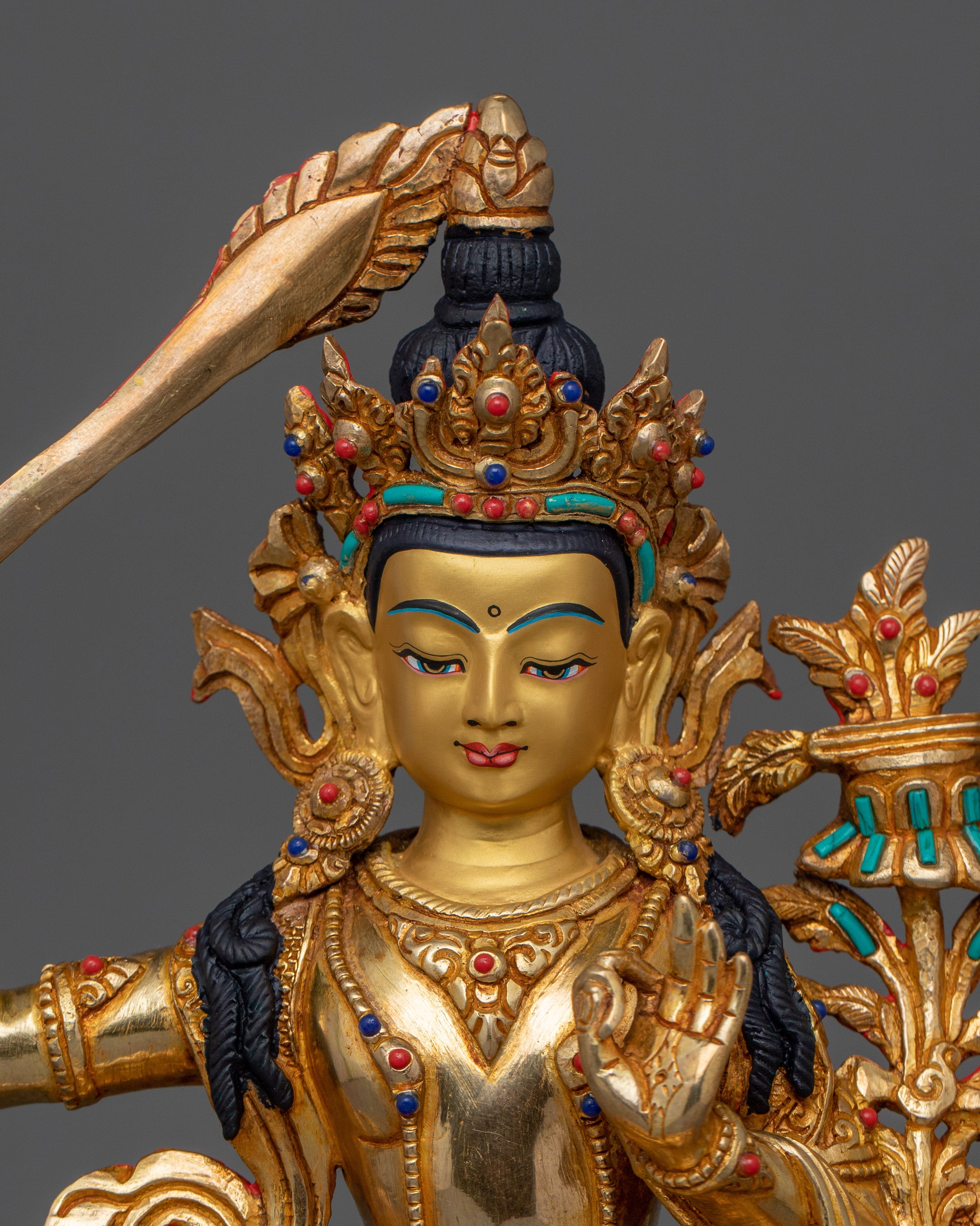 Sculpture of Manjushri Deity of wisdom | Holding the Sword of Clarity