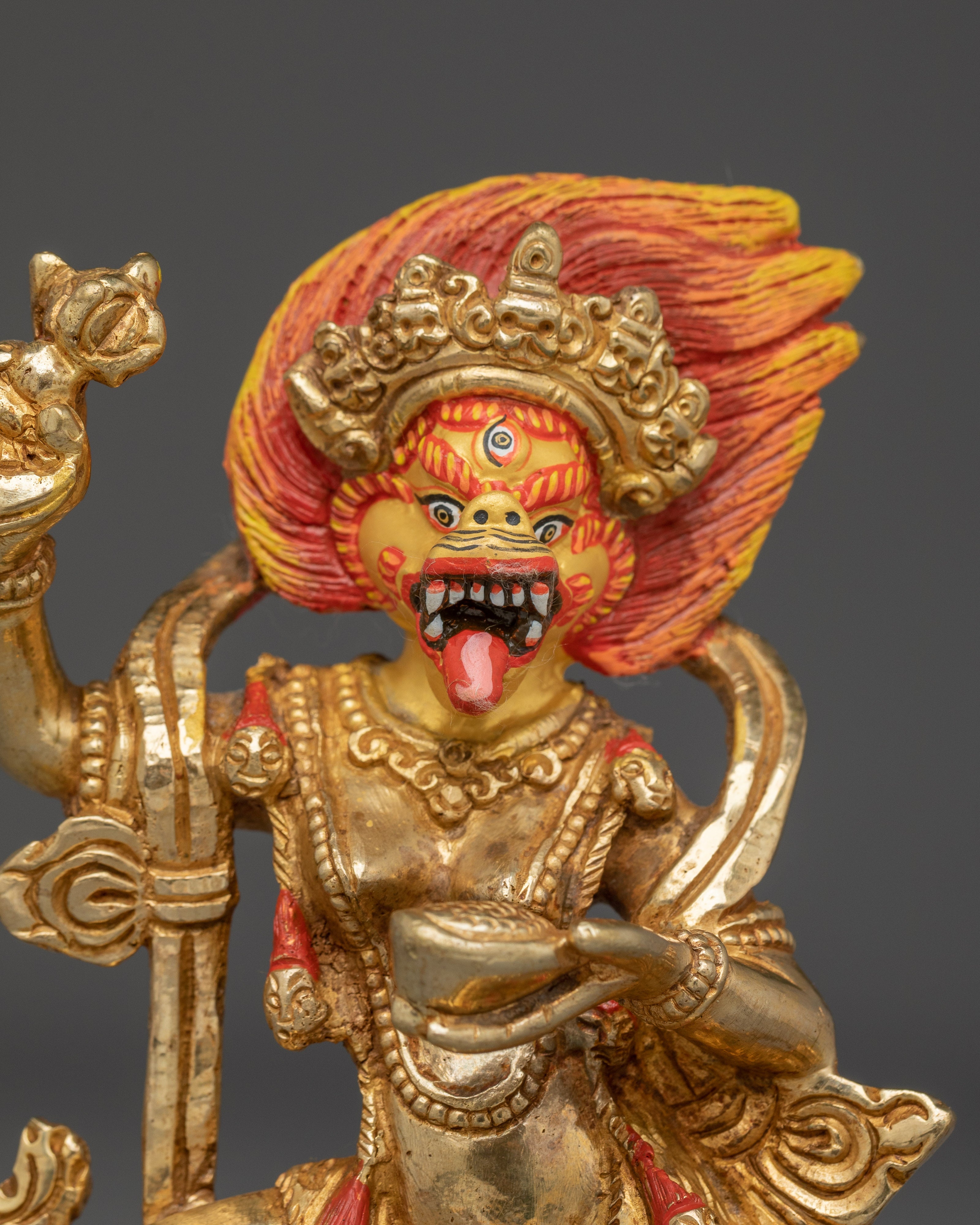 Handcrafted Simhamukha Gold Gilded Statue | Powerful Protector and Symbol of Strength