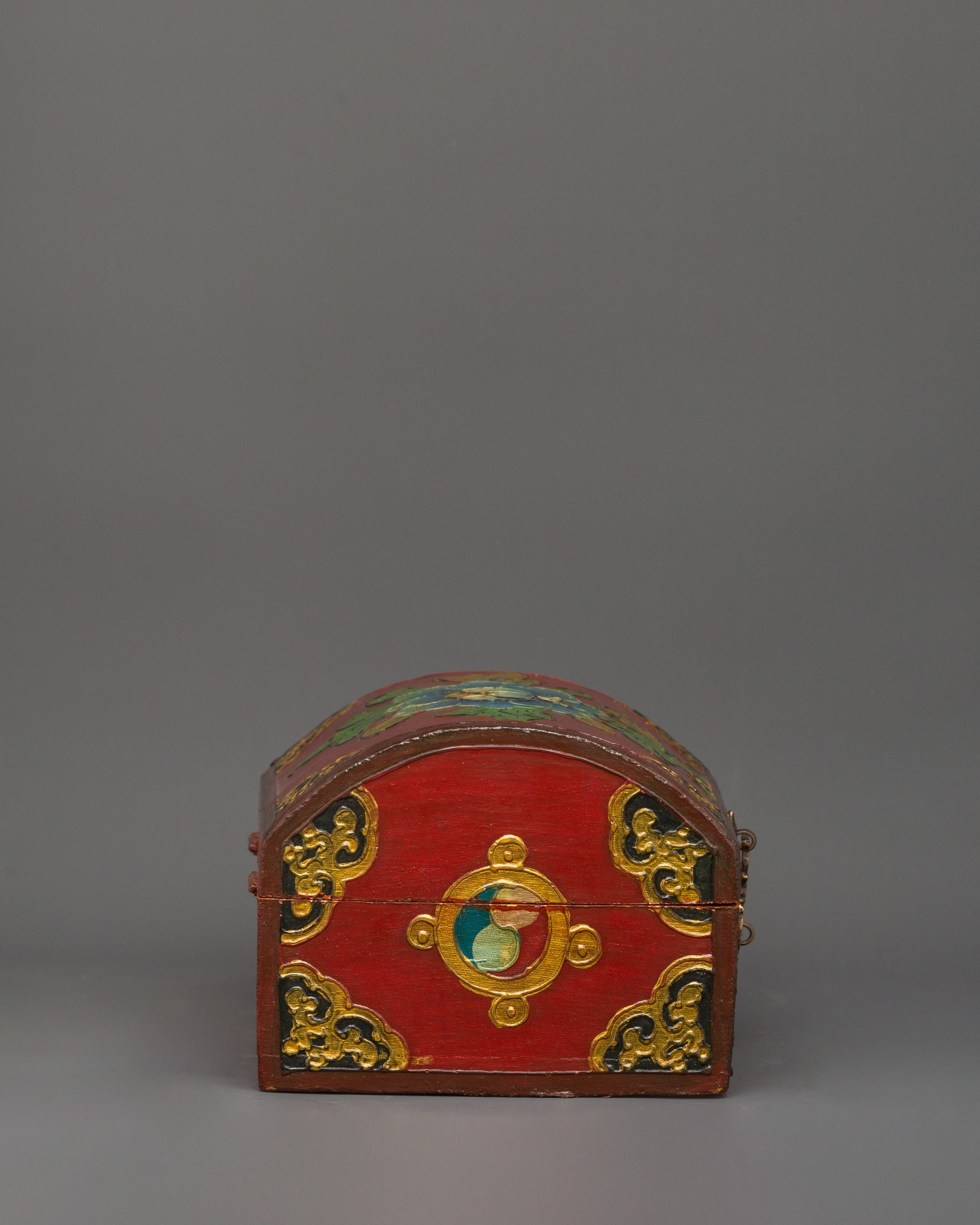 Red Tibetan wooden box | Himalayan Storage Chest
