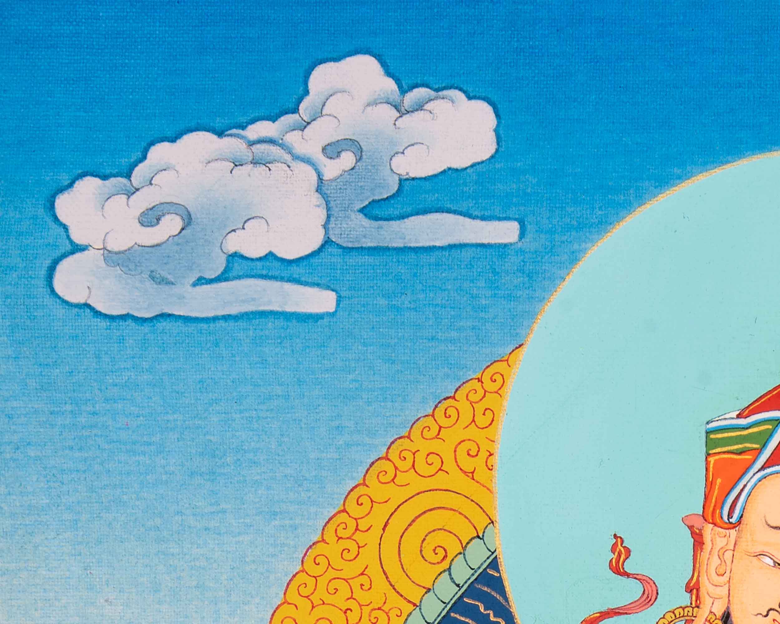 Guru Rinpoche Masterpiece Thangka | Thangka in Karma Gadri Style | Religious Decors