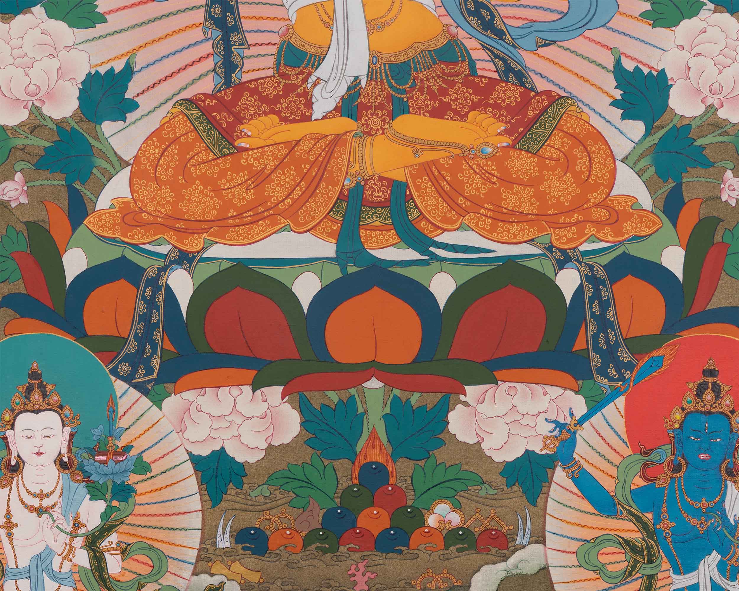Explore The Compassion With Manjushree Thangka Print | Bodhisattva Artwork