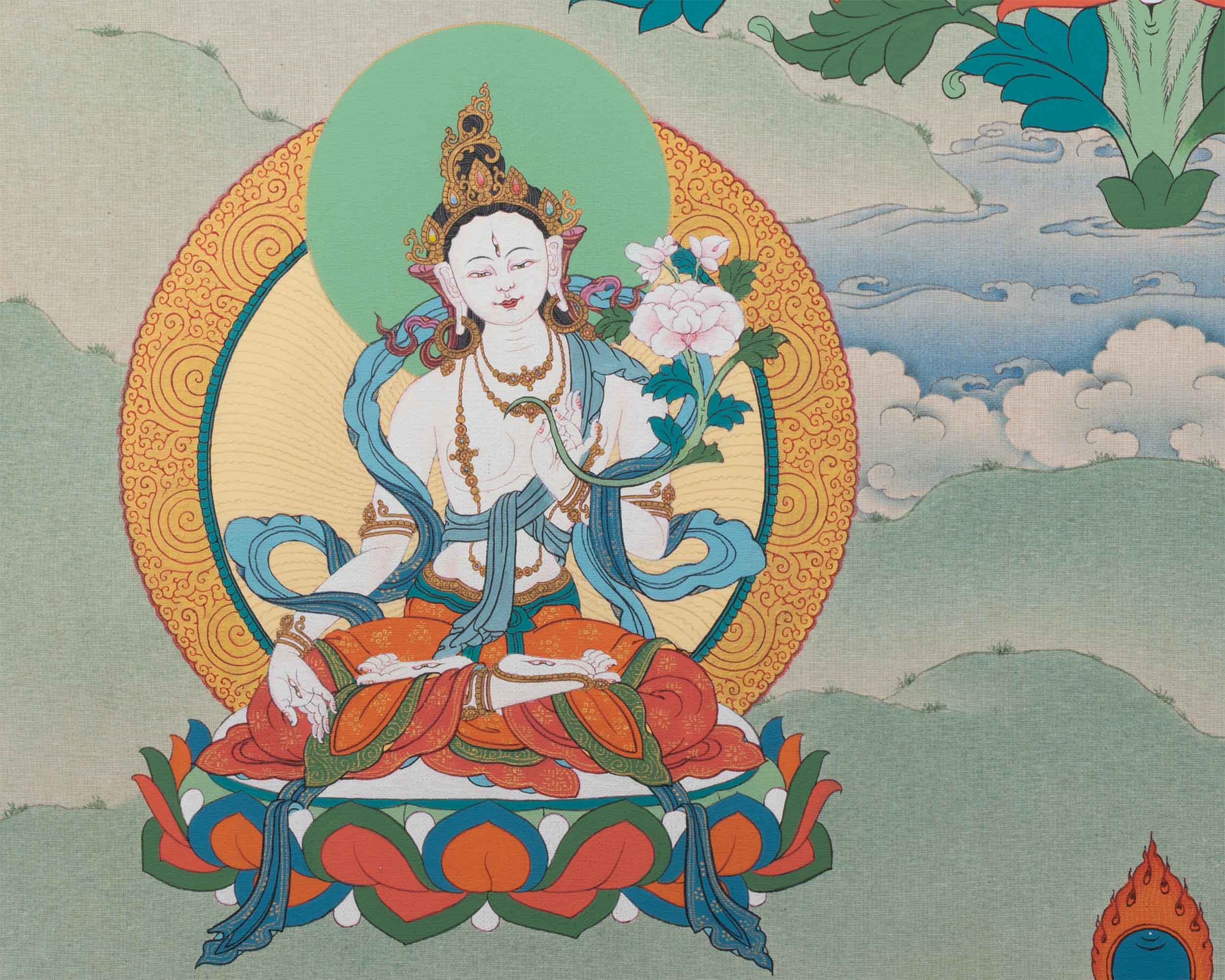Amitayus Thanka Print | With White Tara and Namgyalma | Bodhisattva Canvas Print