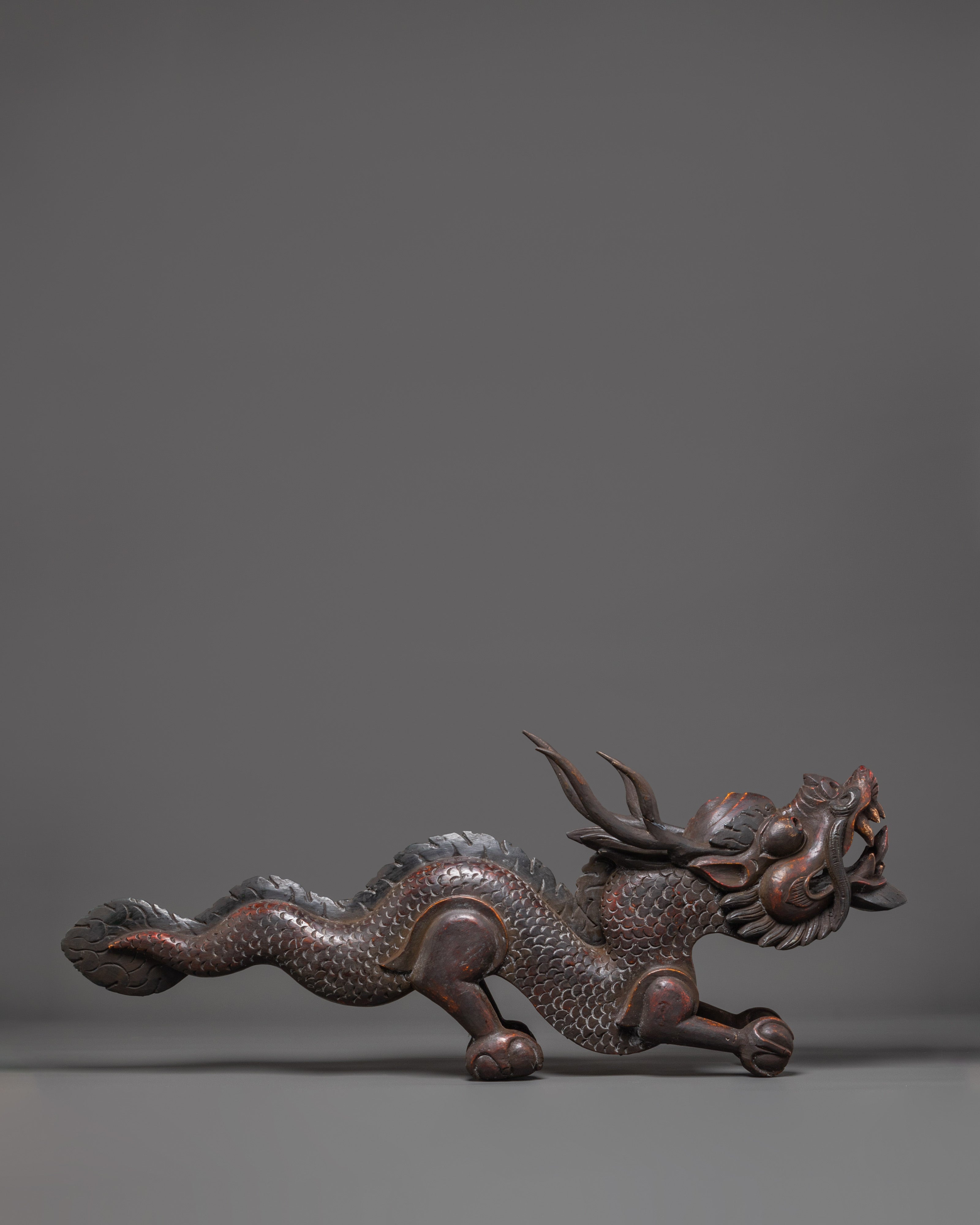 Tibetan Dragon Wooden Sculpture | Symbol of Strength and Prosperity