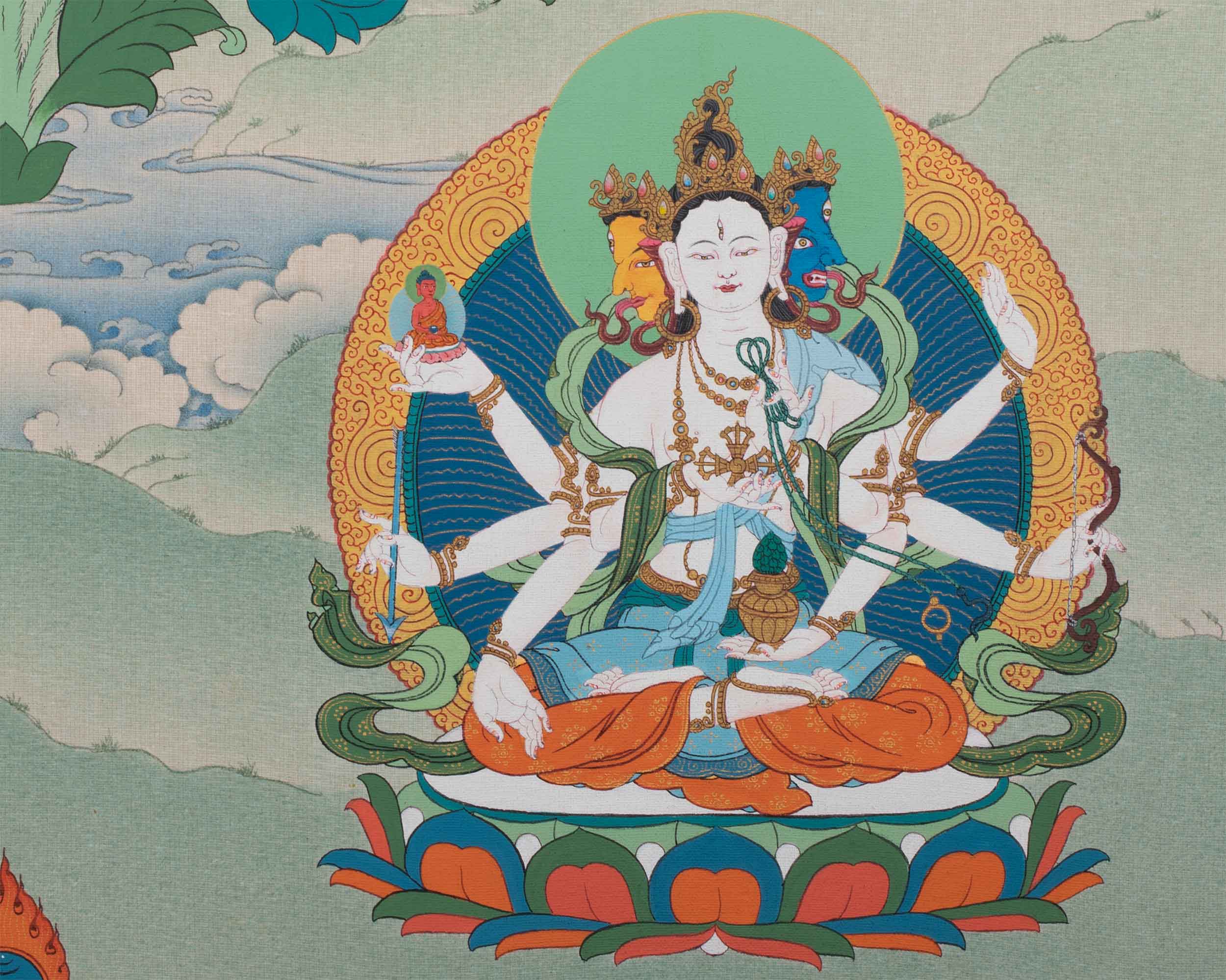 Amitayus Thanka Print | With White Tara and Namgyalma | Bodhisattva Canvas Print