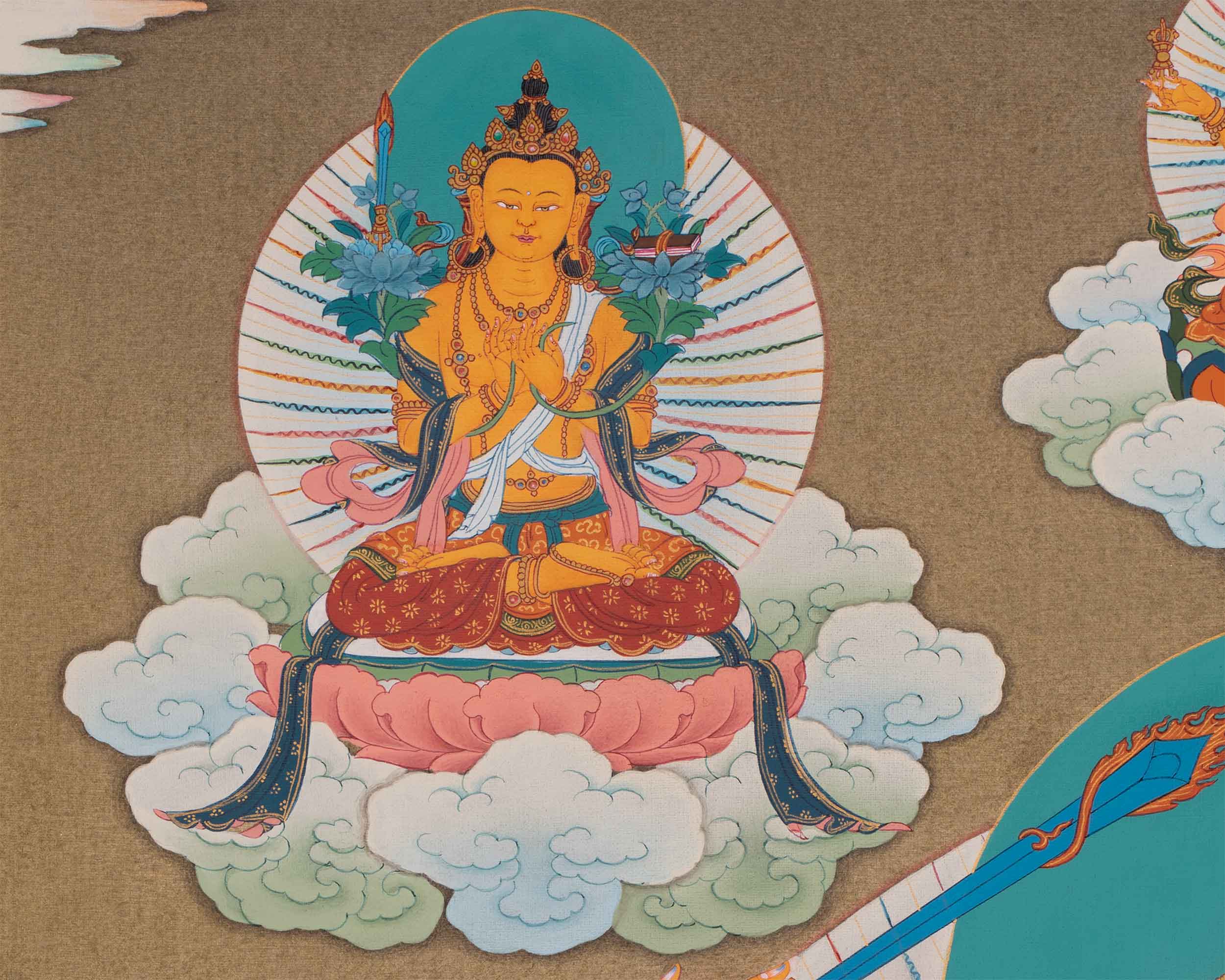 Explore The Compassion With Manjushree Thangka Print | Bodhisattva Artwork