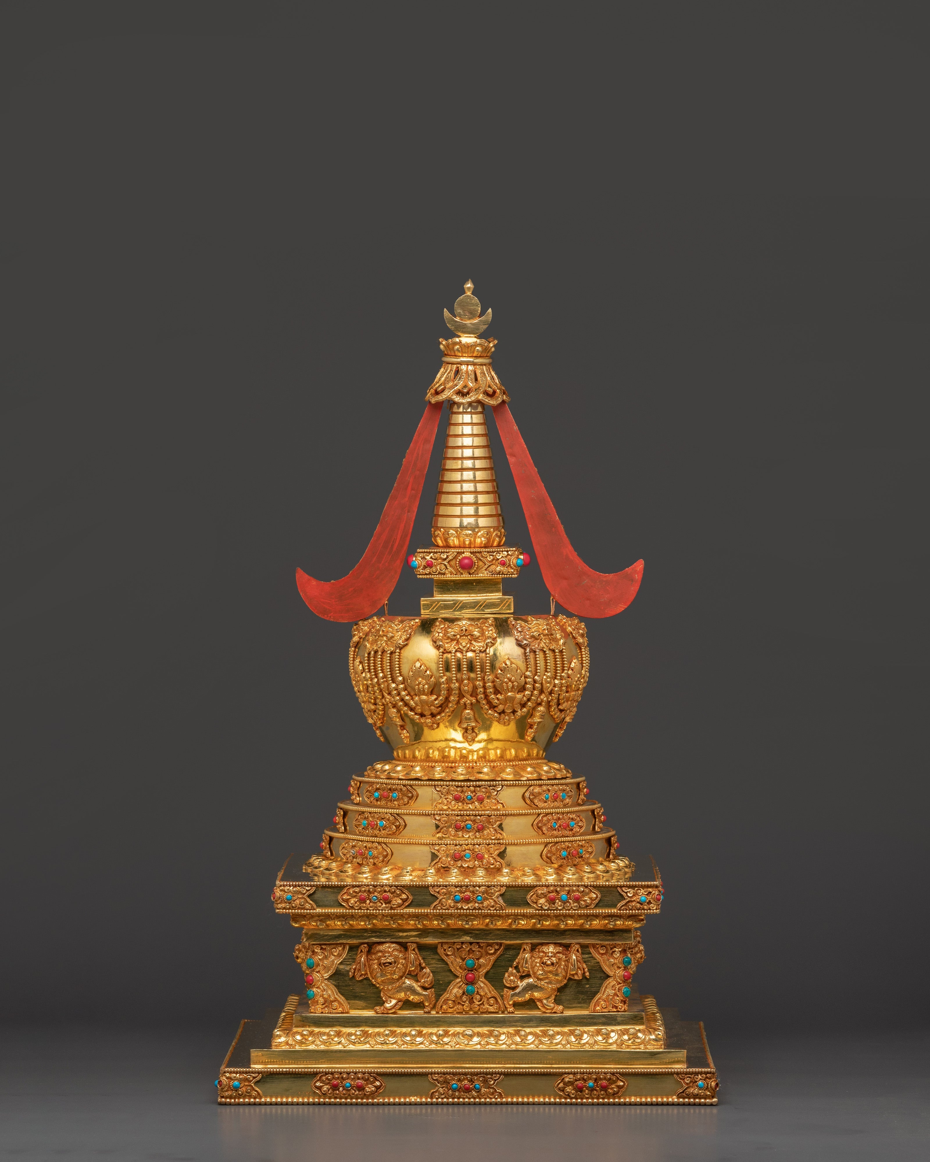 Gold-Plated Copper Buddhist Stupa for Tibetan Altar