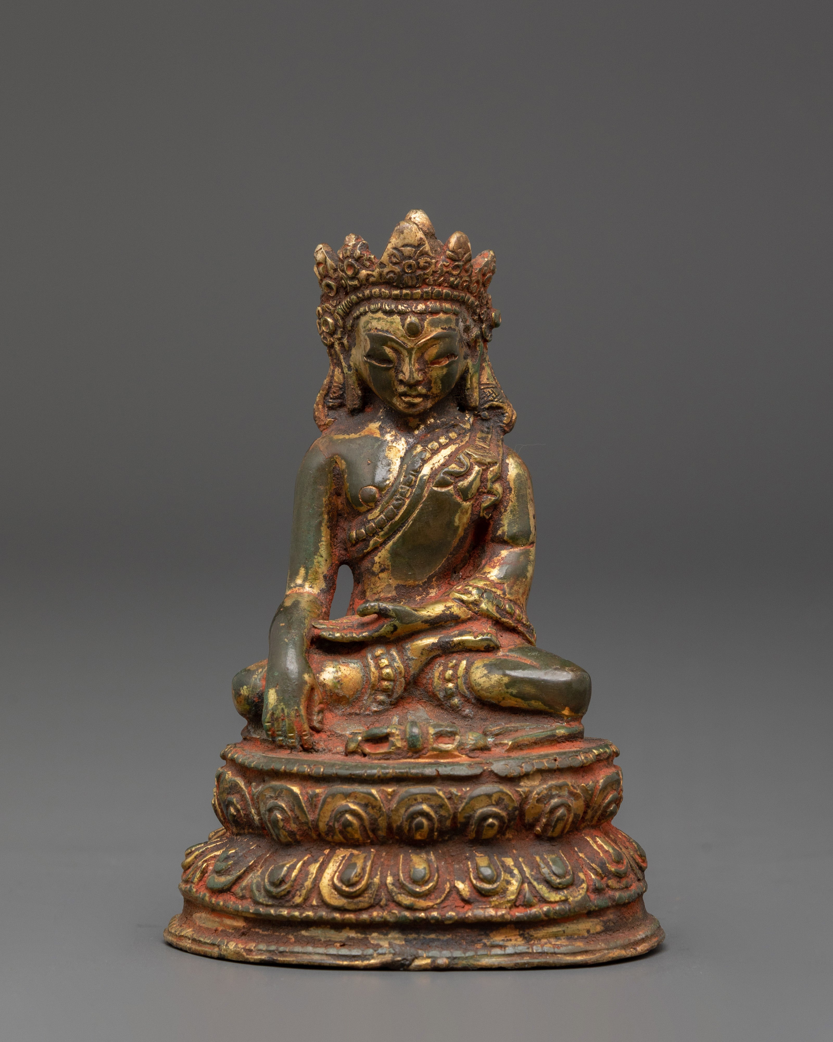 Gold Inlaid Crown Shakyamuni Buddha Statue