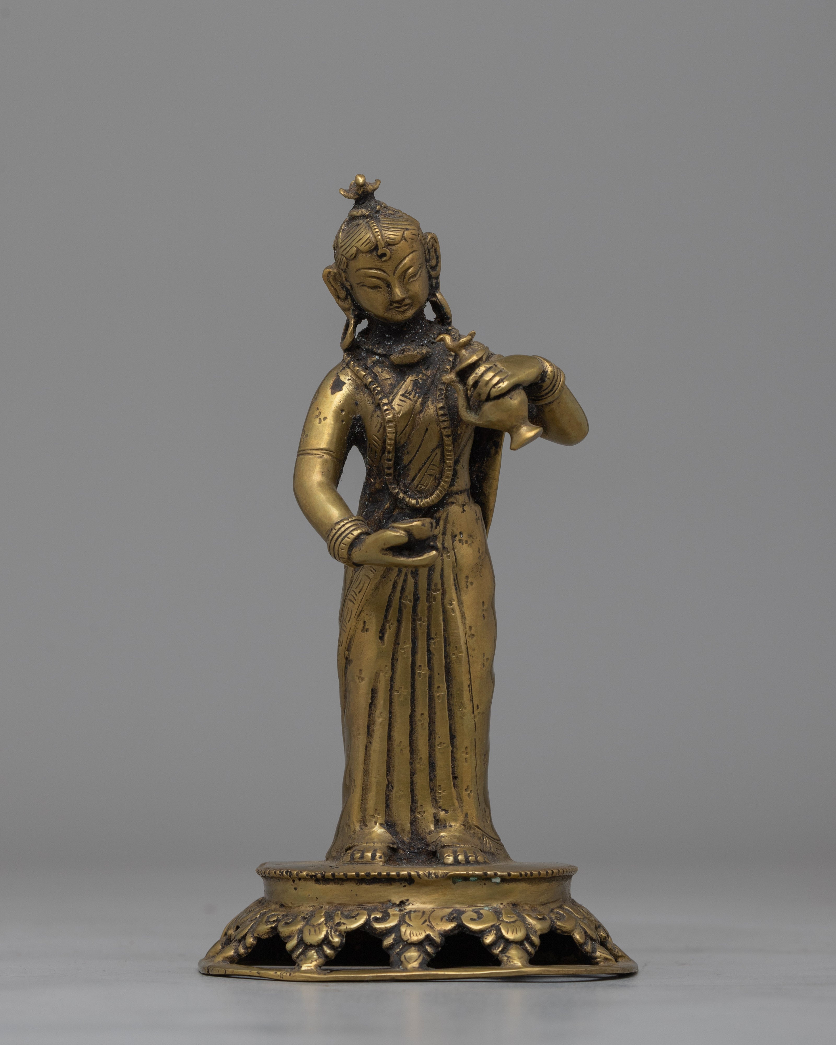 Elegant Handcrafted Newari Lady Offering Statue