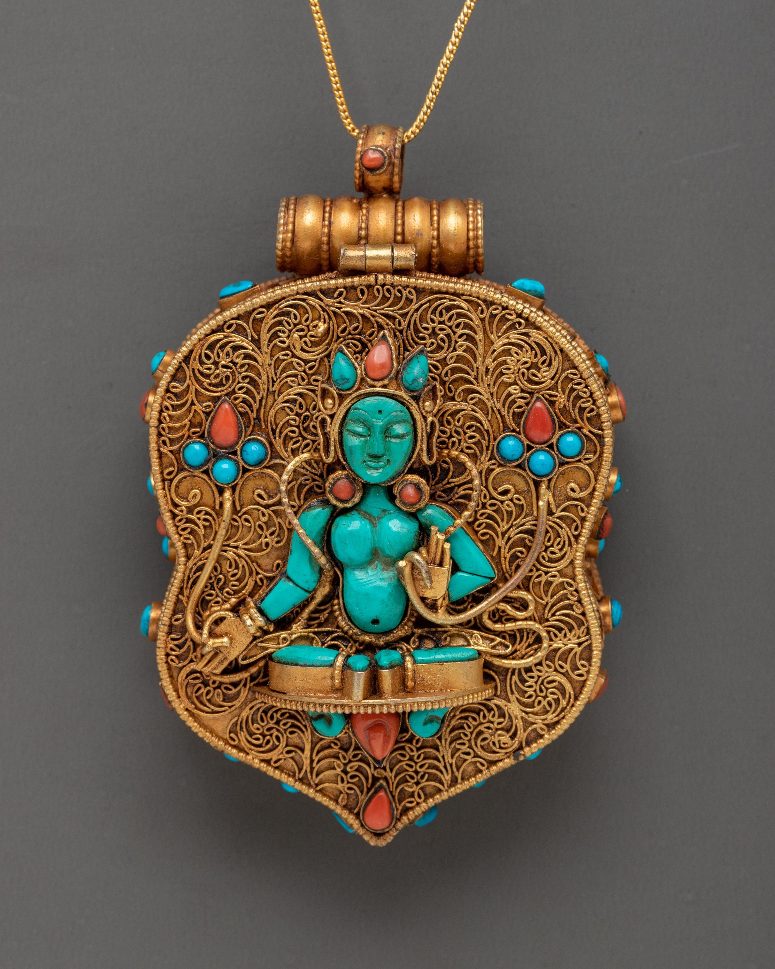 Tibetan Ghau Box Locket with Turquoise