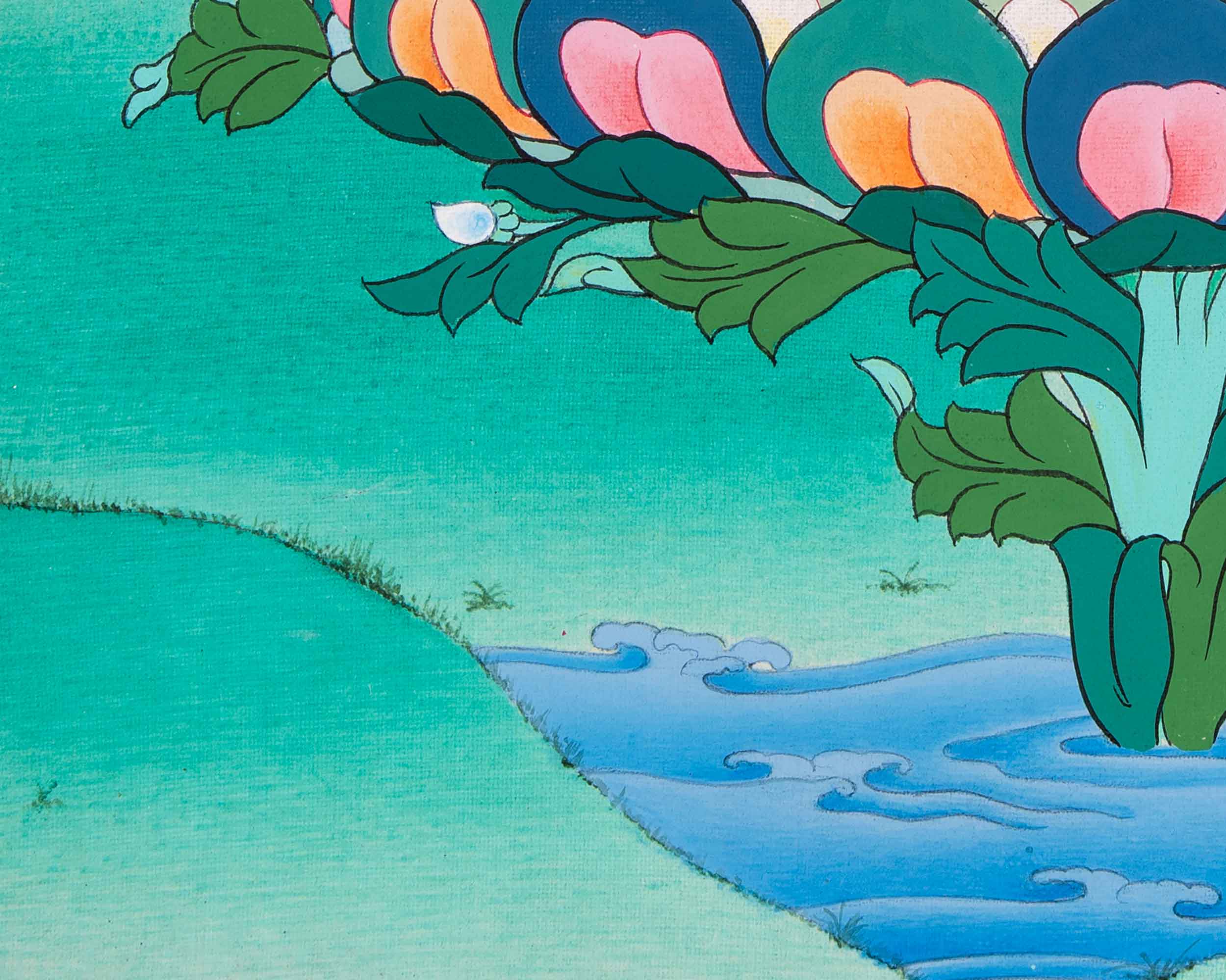 Guru Rinpoche Masterpiece Thangka | Thangka in Karma Gadri Style | Religious Decors