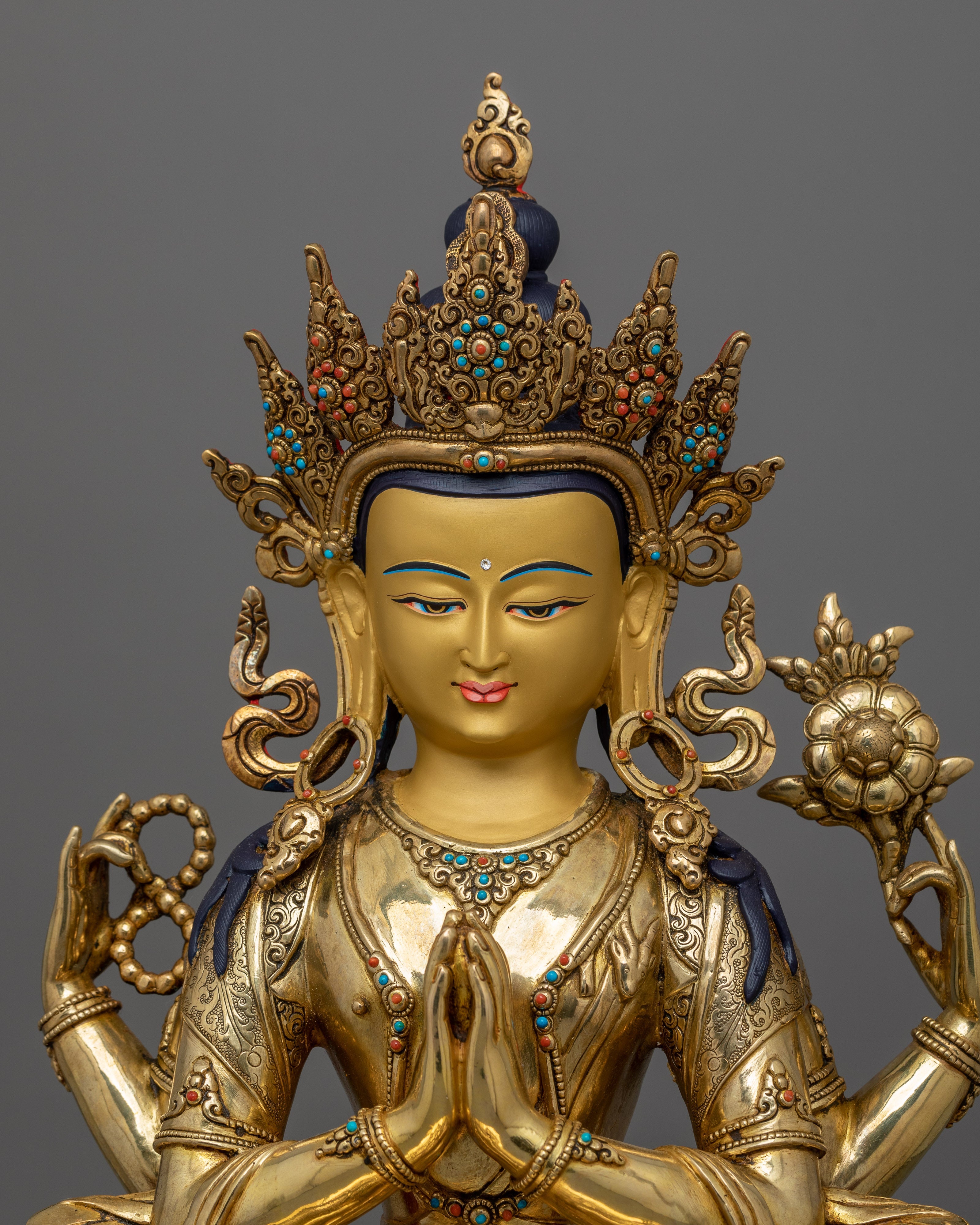 Meditating Four-Armed Chenrezig Statue | Tibetan Buddha of Compassion and Healing