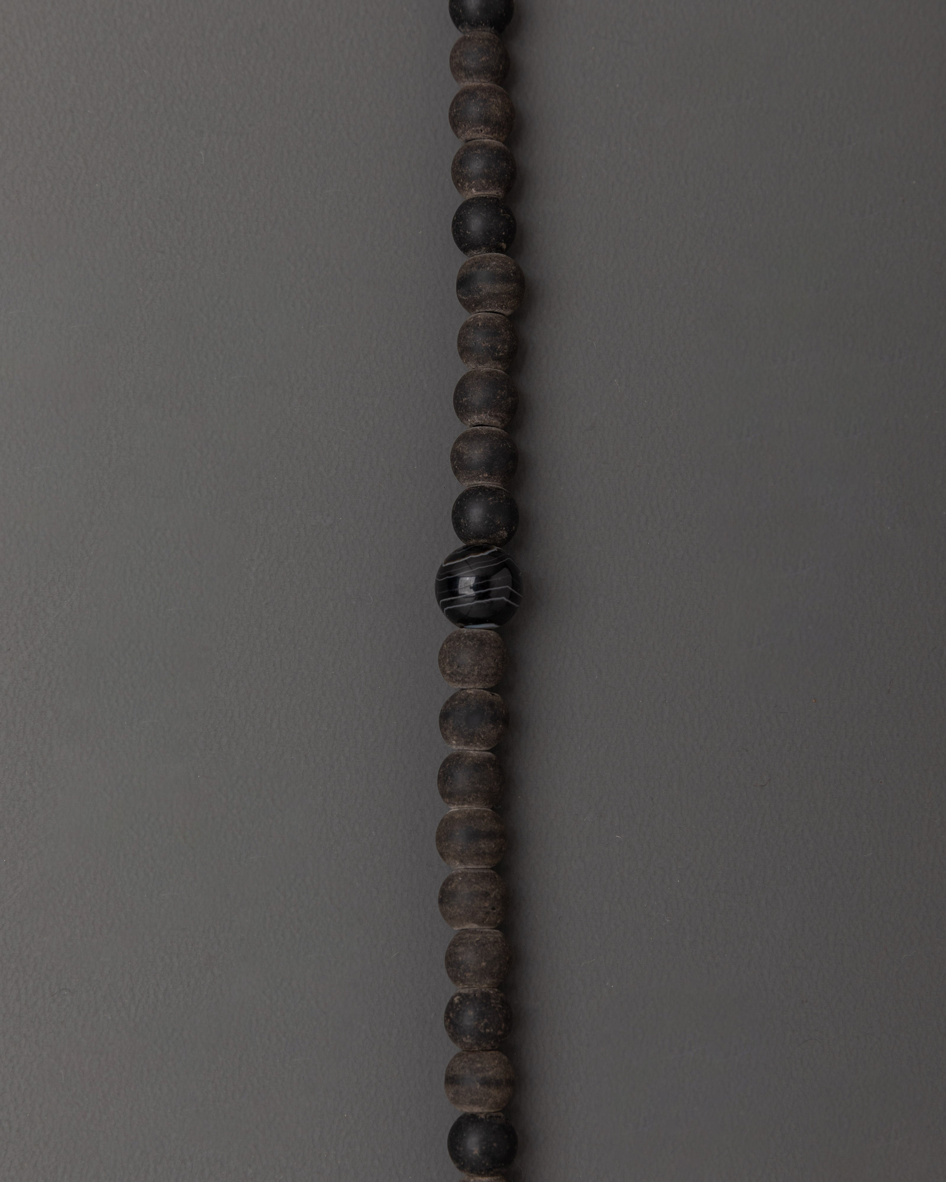 47cm Black Stone Mala | 8mm Meditation Beads with Coral & Turquoise Stones