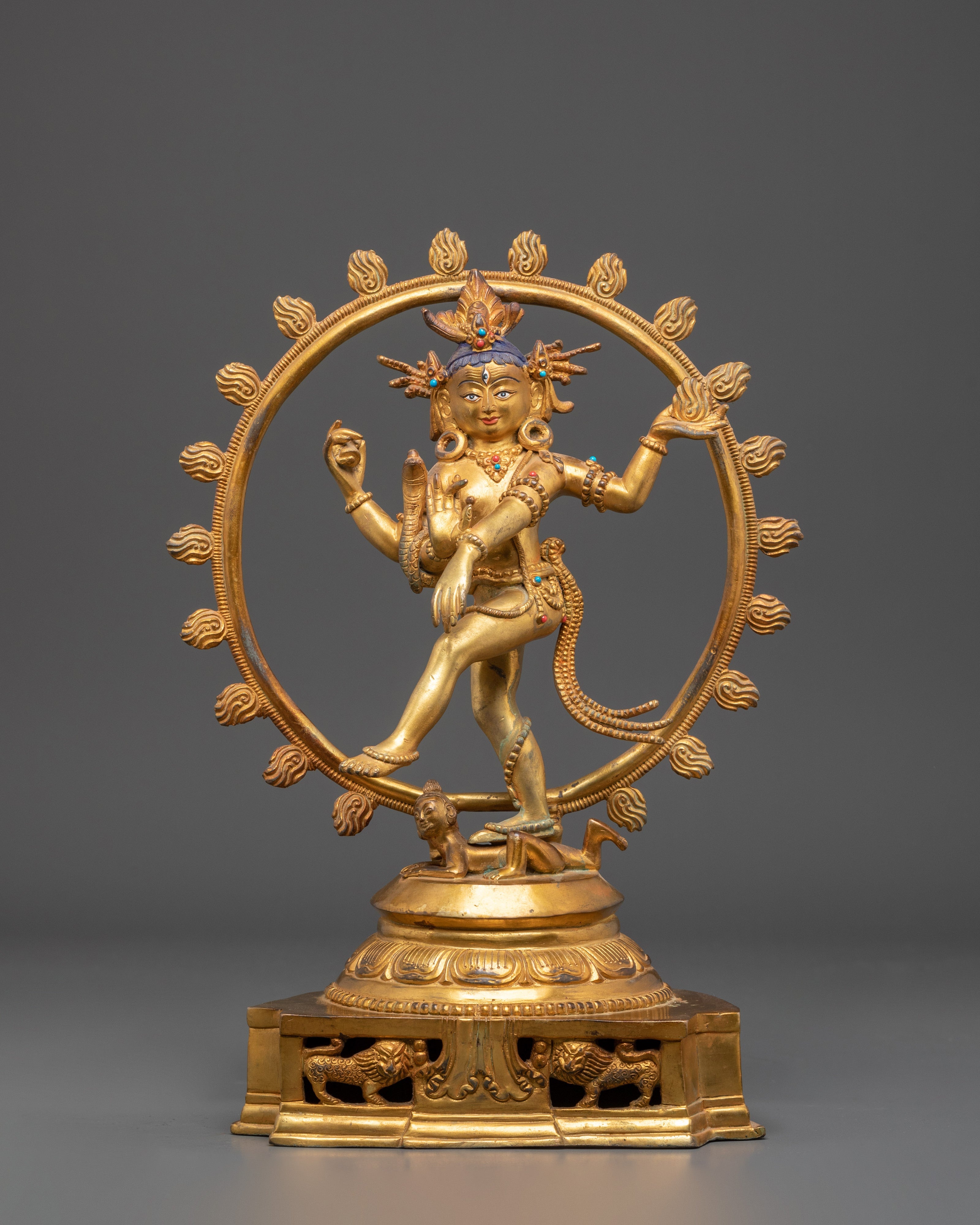 Divine Nataraj Dancing Statue | Gold Plated Copper Hindu God Sculpture