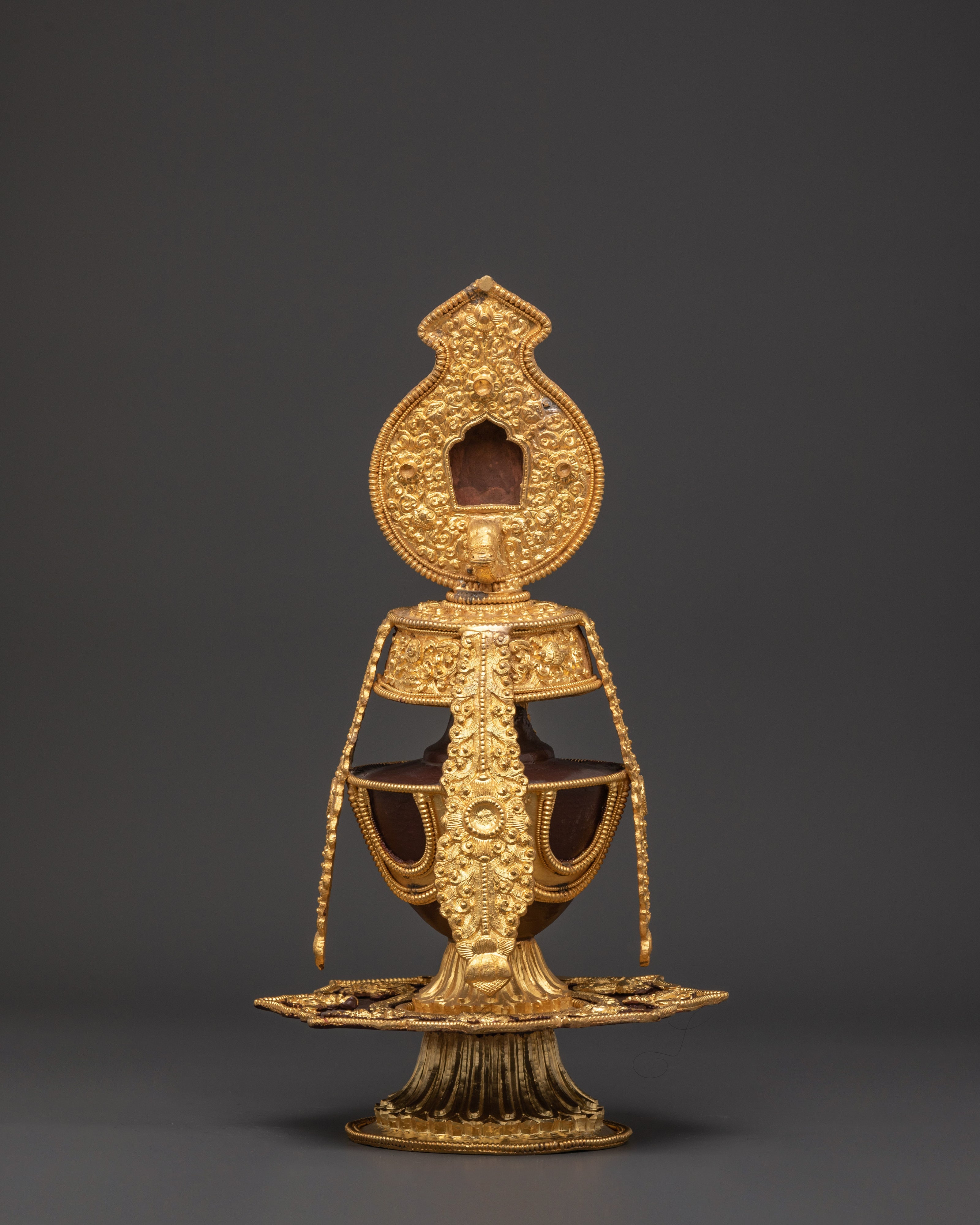 Buddhist Oxidized Copper Life Vase