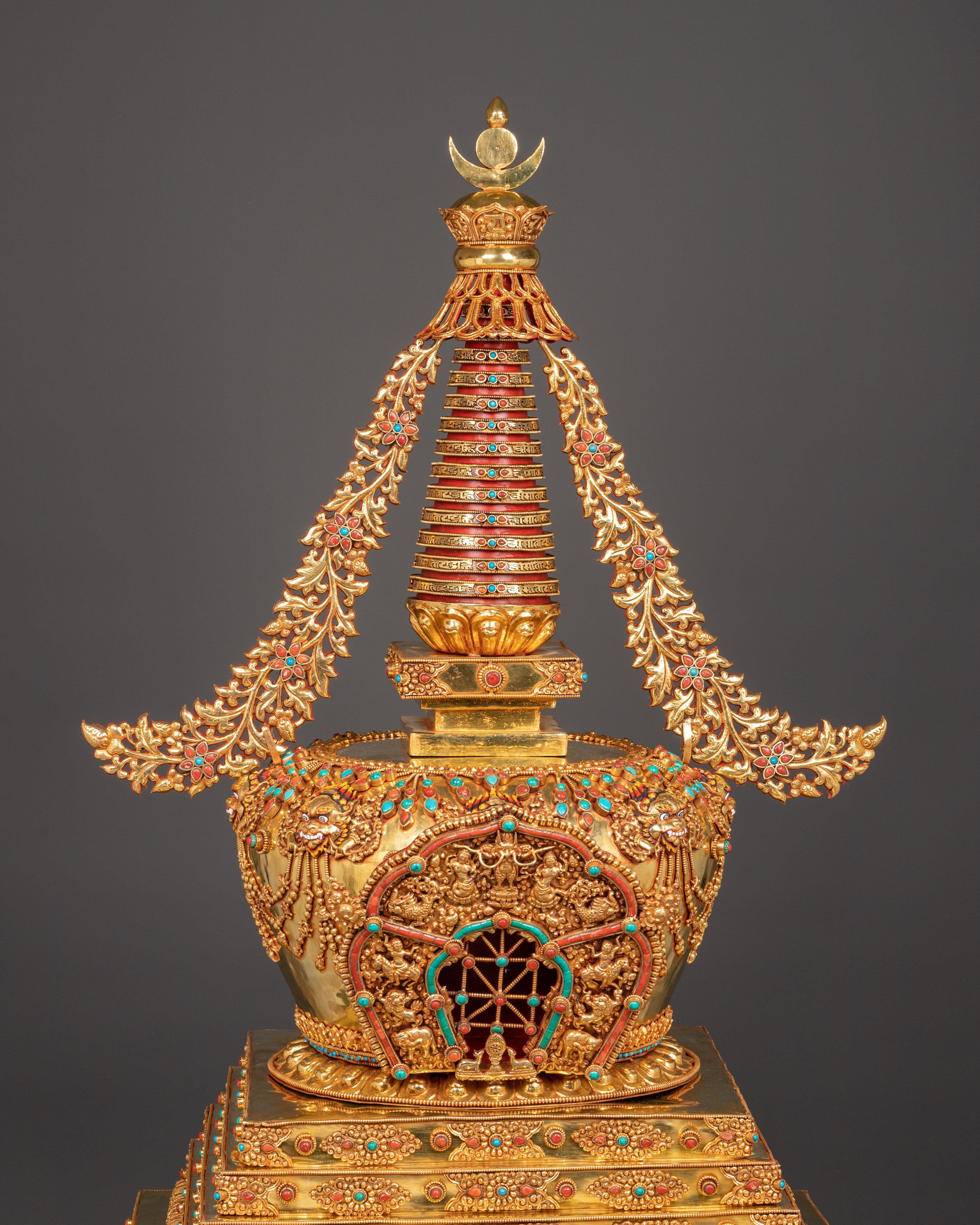 Handcrafted Gold-Plated Tibetan Stupa for Sacred Spaces | Perfect for Spiritual Decor