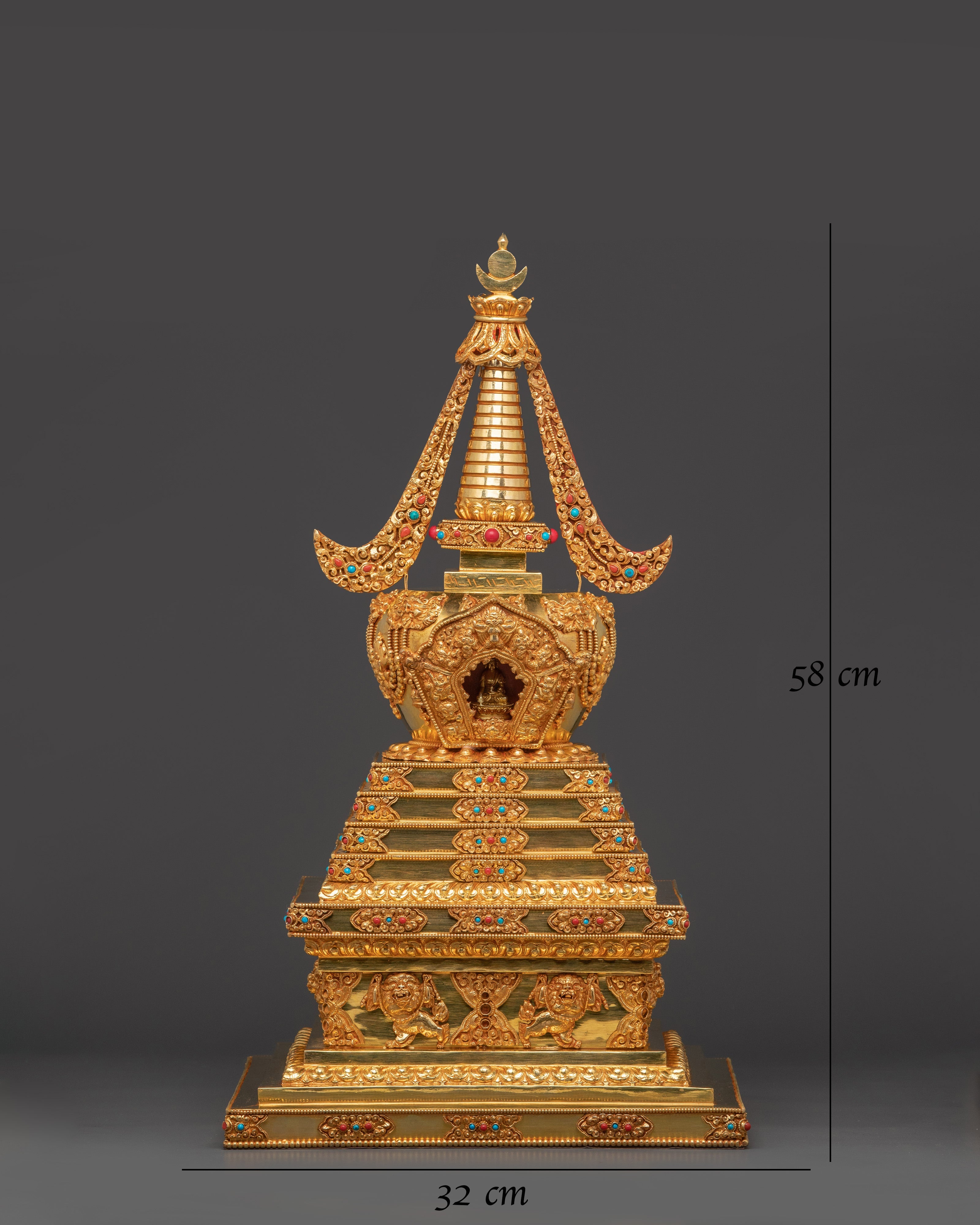 Turquoise Coral Stupa for Tibetan Altar & Meditation