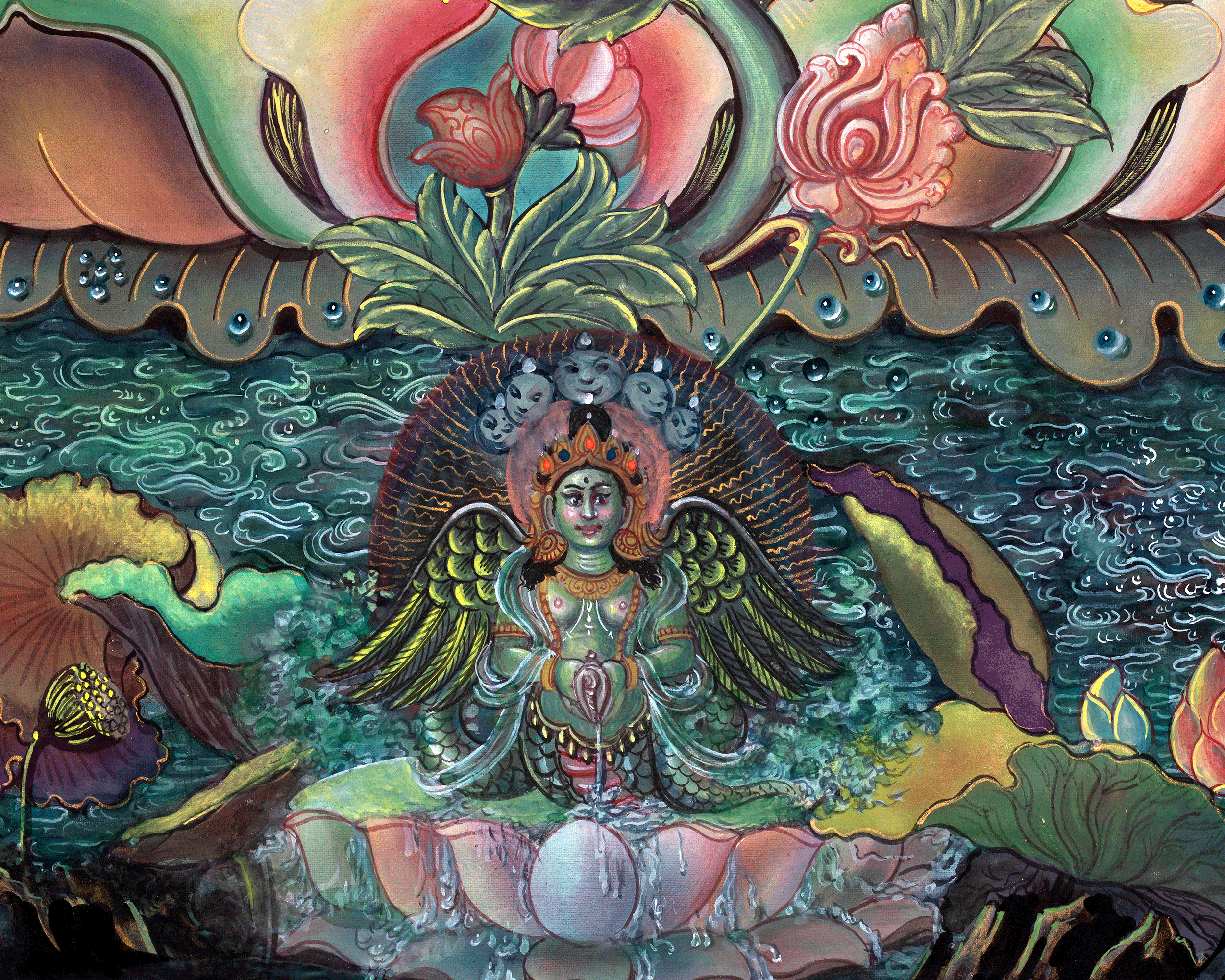 The Bodhisattva of Wisdom Manjushri Thangka Print | Vajrayana Deity Jampelyang Canvas Print