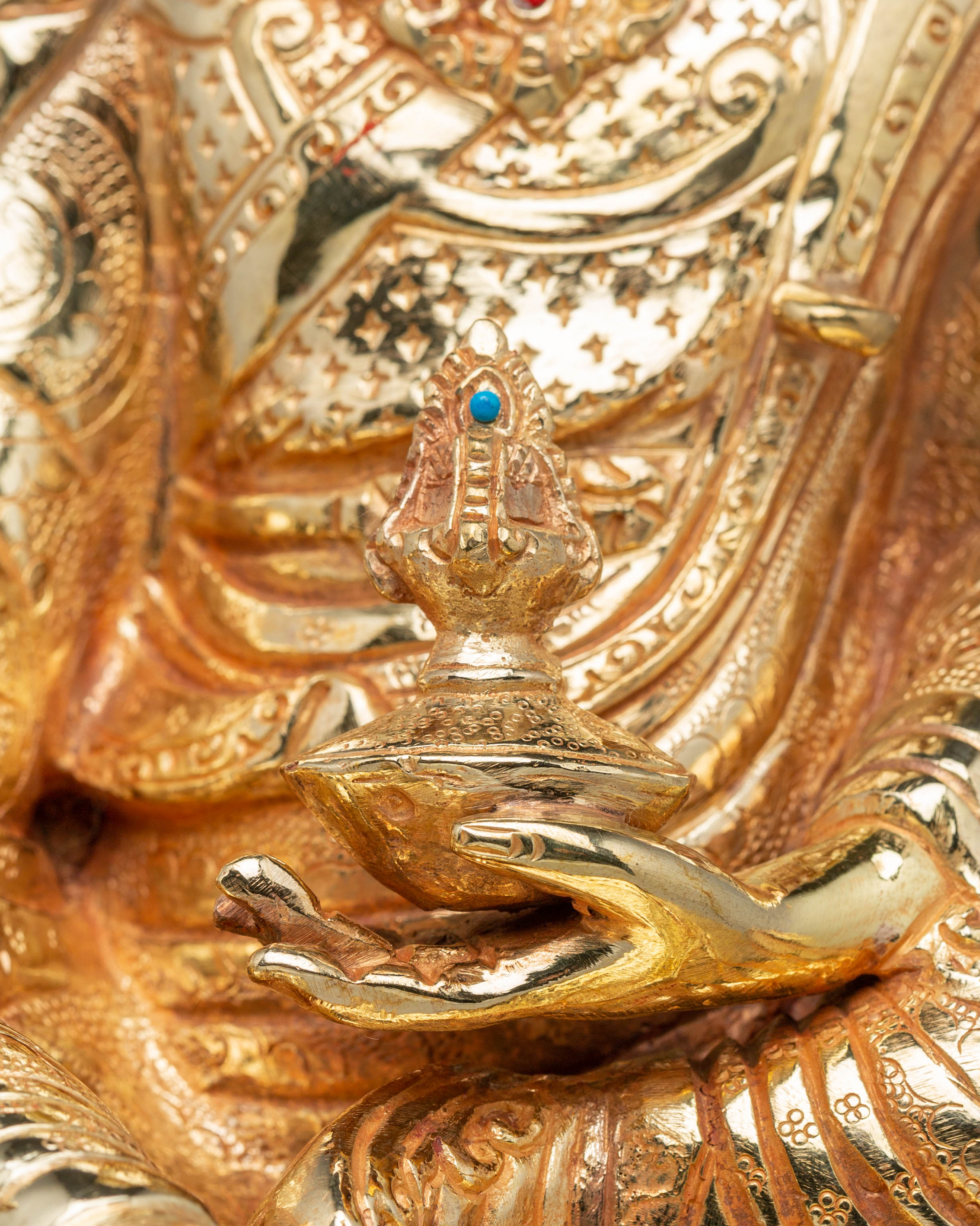Handcrafted Golden Statue of Buddha Dharma Sangha | Tibetan Buddhism Artwork