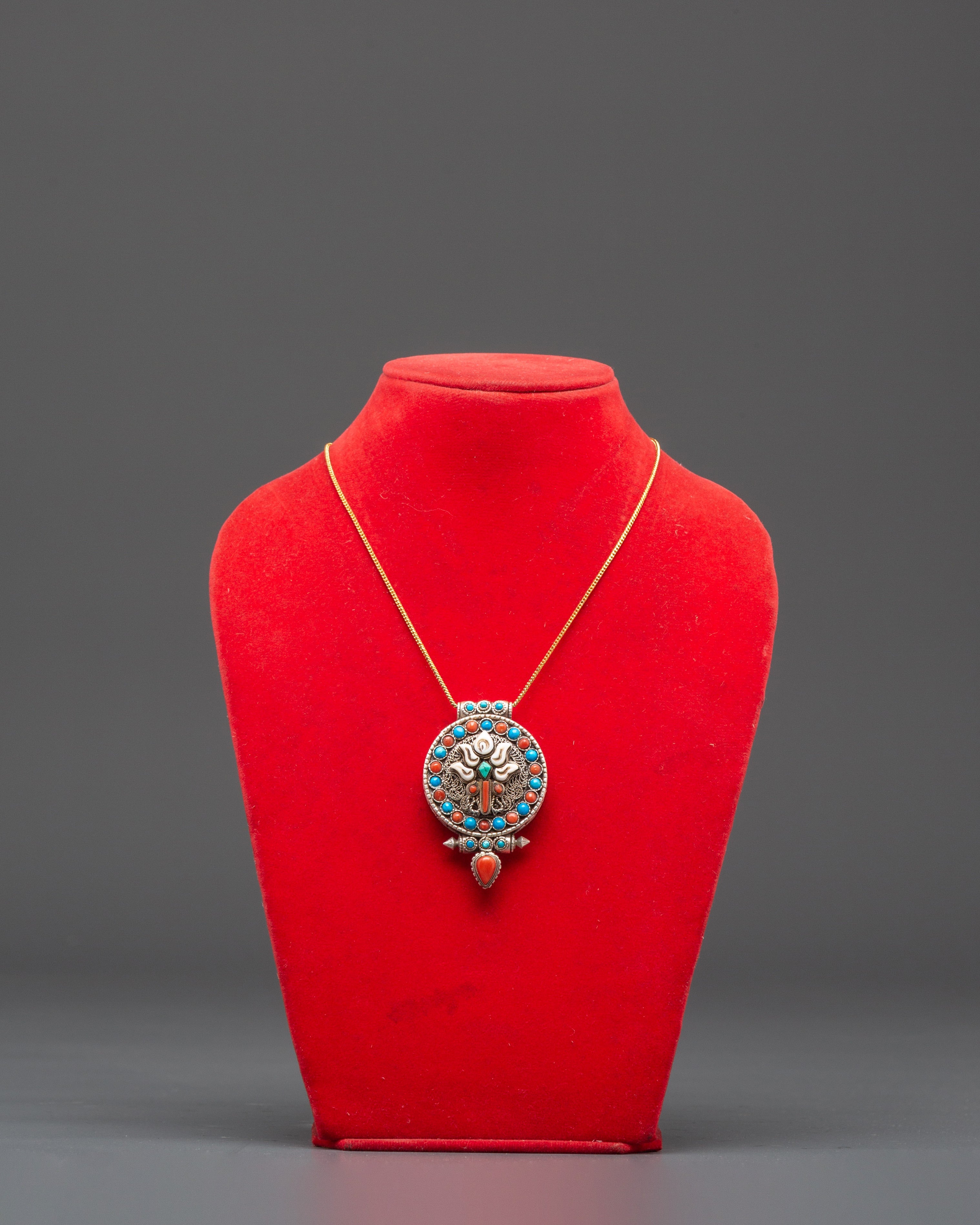 Lotus Flower Silver Locket | Buddhist Ritual Ghau Pendant