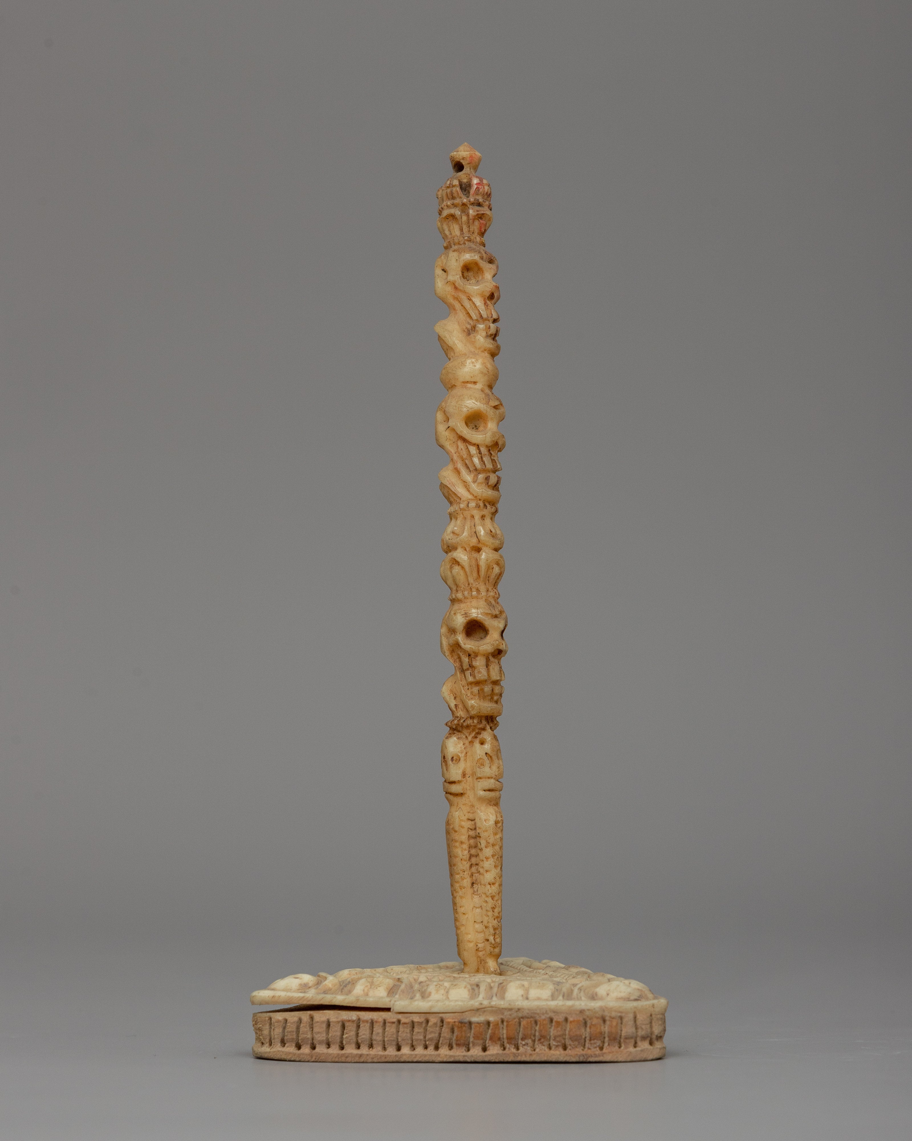 Handcrafted Phurba with Stand | A Buffalo Bone Tibetan Ritual Dagger