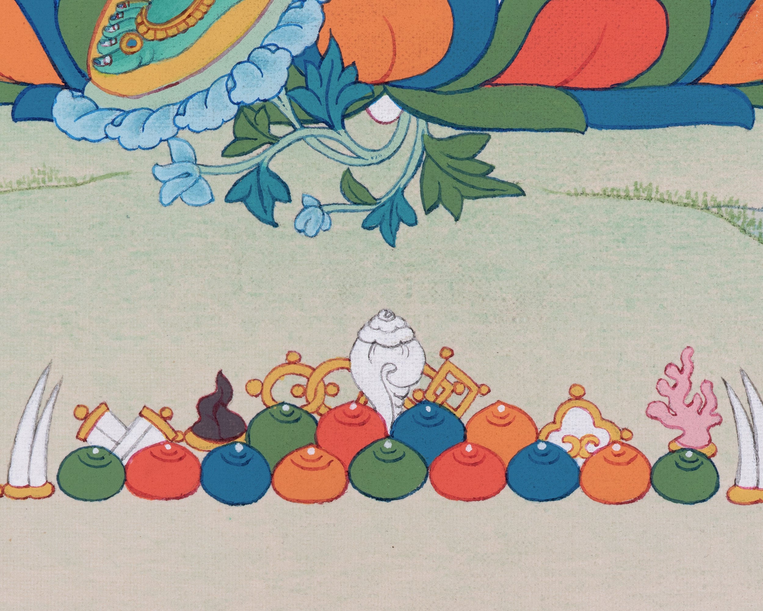 Hand Painted Thangka Of Green Tara | Traditional Tibetan Art Symbolizing Compassion and Swift Aid