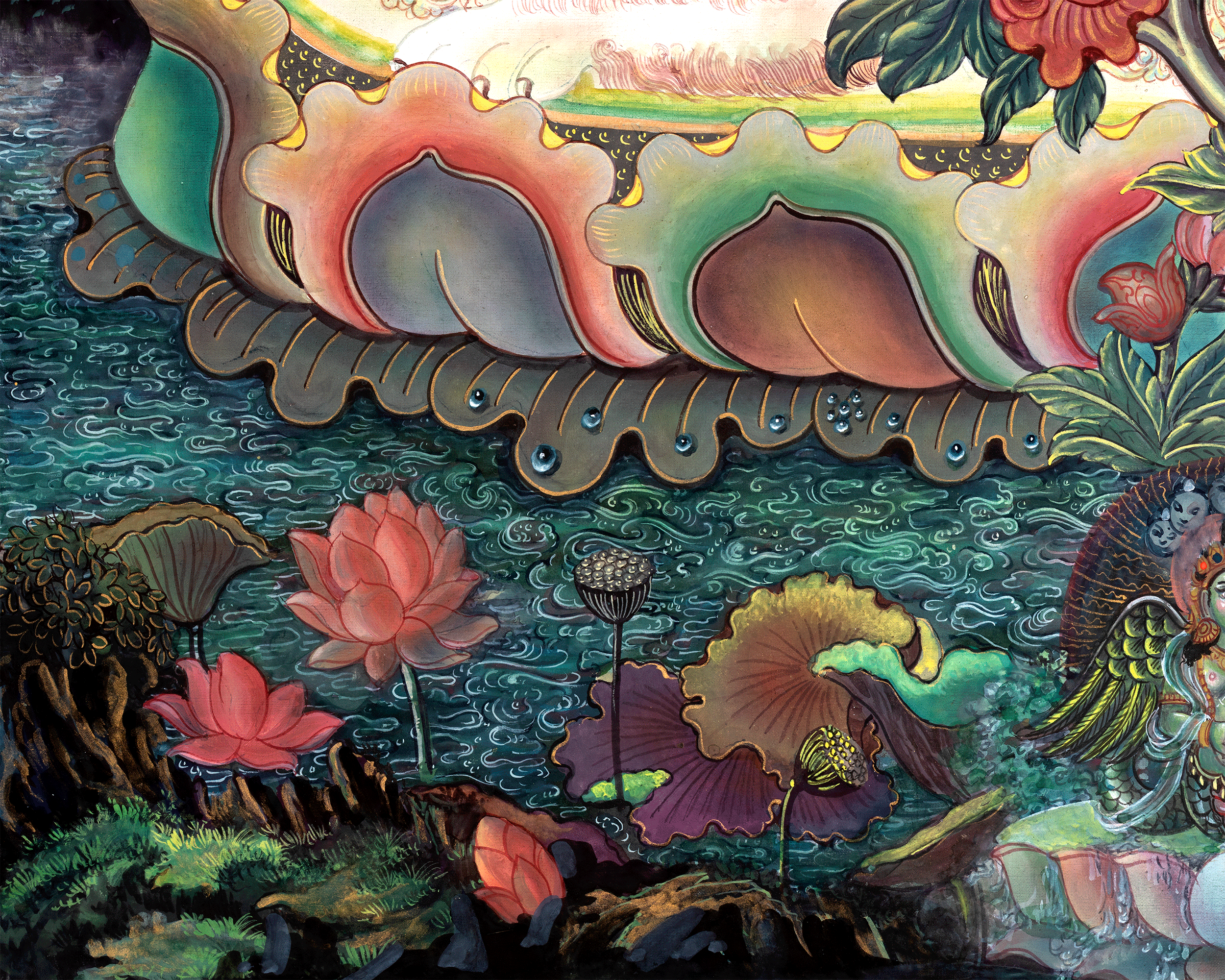 The Bodhisattva of Wisdom Manjushri Thangka Print | Vajrayana Deity Jampelyang Canvas Print