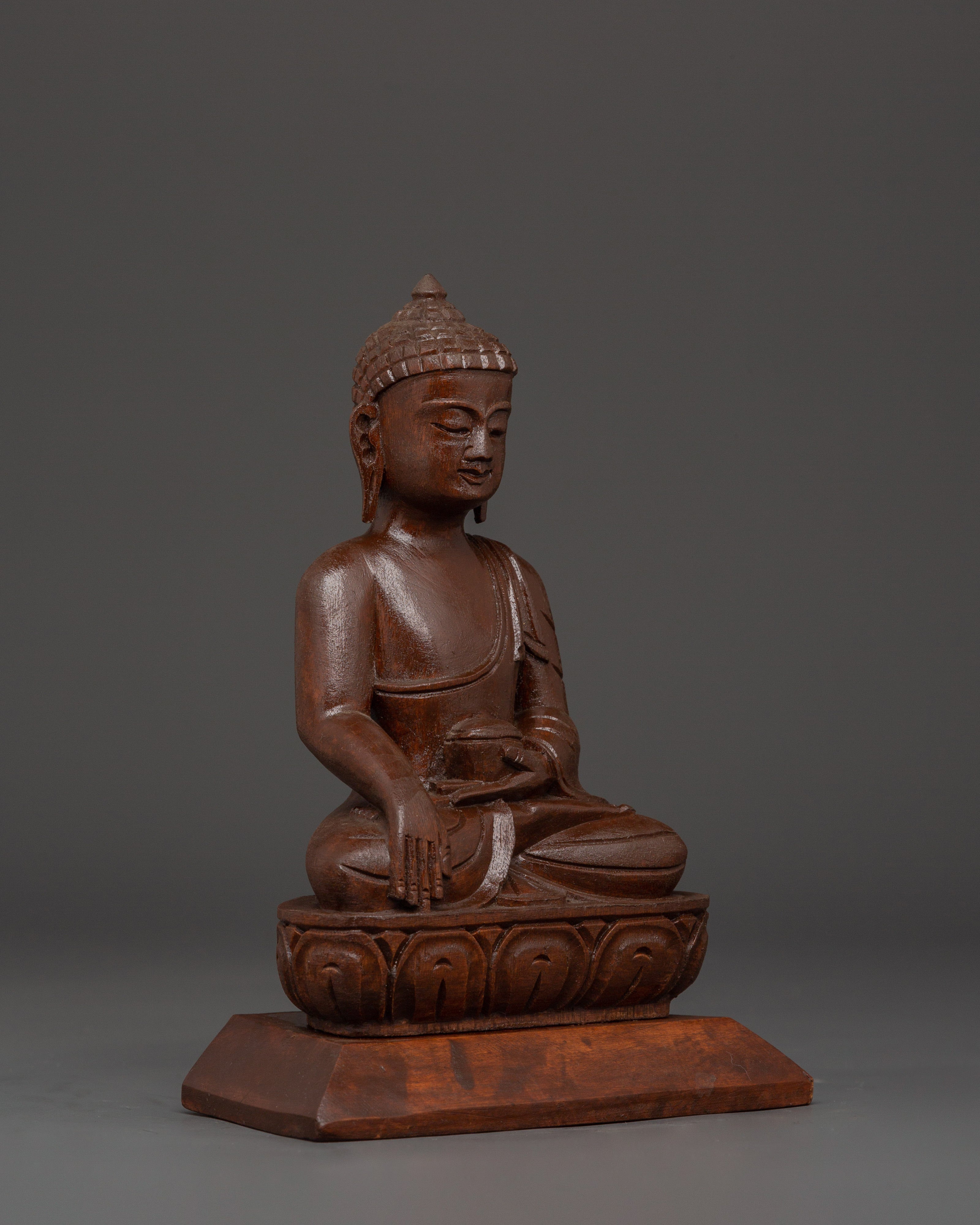 Shakyamuni Buddha Wood Statue | Handcrafted Buddhist Meditation Figurine