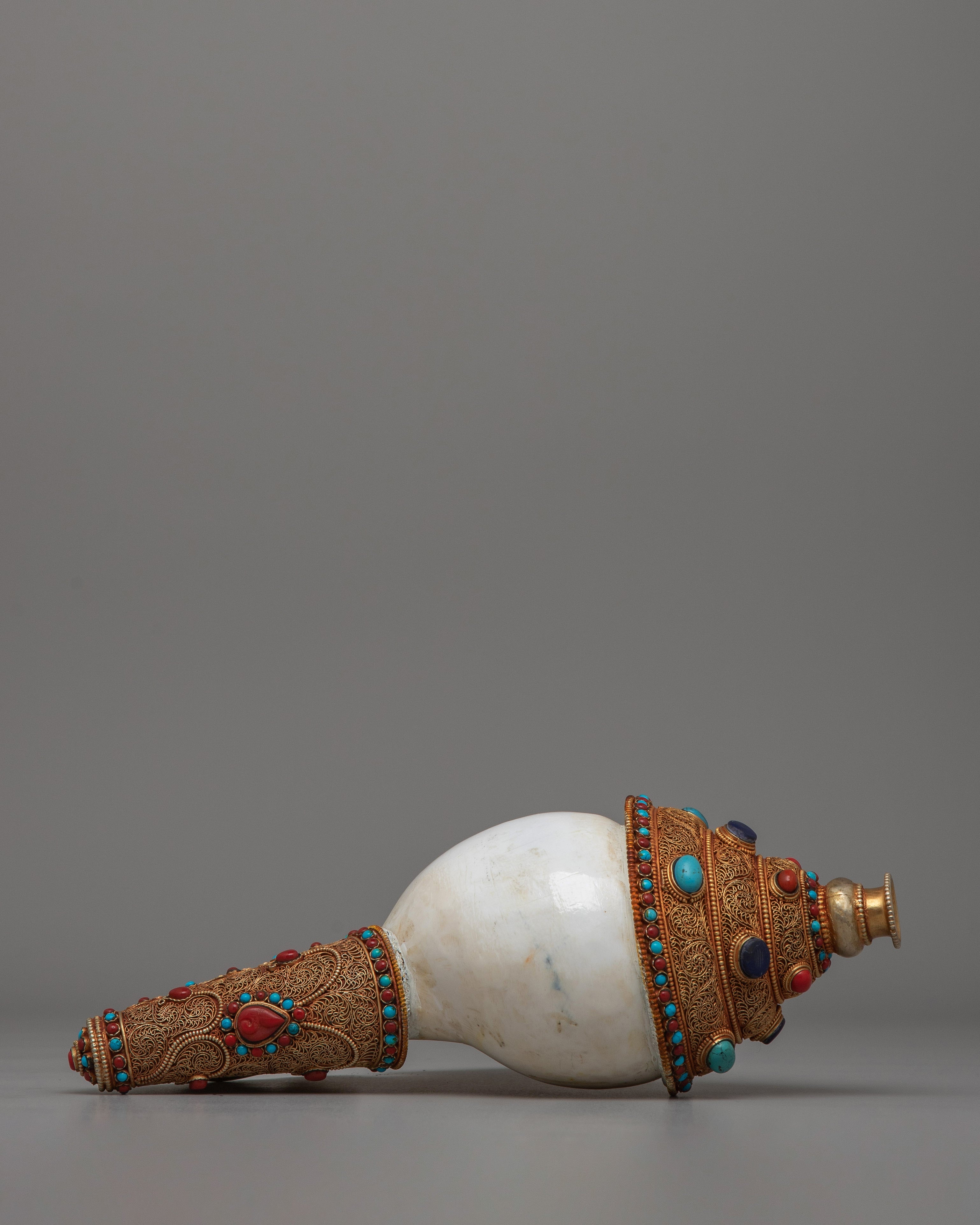 Gold-Plated Ritual Conch Shell | A sacred Buddhist Artifact for Decor and Rituals
