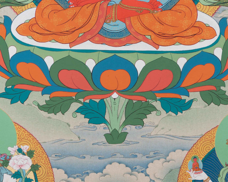 Amitayus With White Tara and Namgyalma Thanka Print | Bodhisattva Canvas Print | Tibetan Buddhism Art
