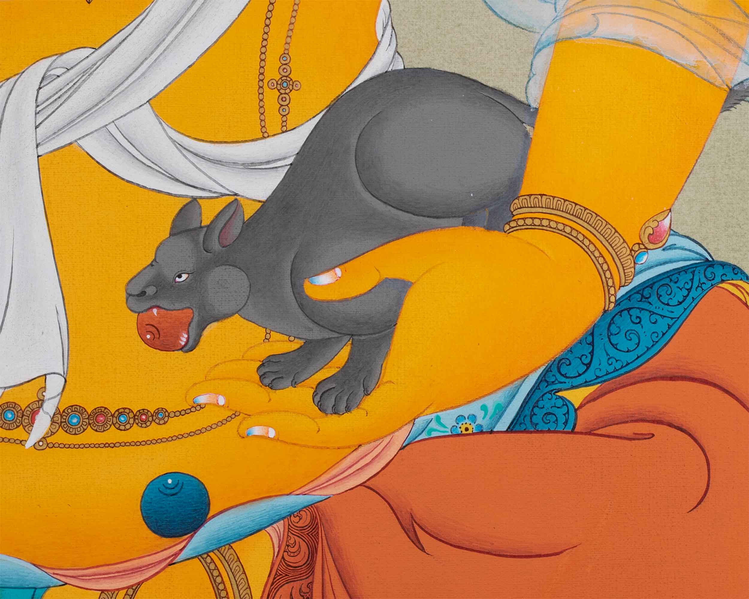 Dzambhala Thangka Artwork | Deity of Wealth and Compassion | Traditional Hand Painted Art