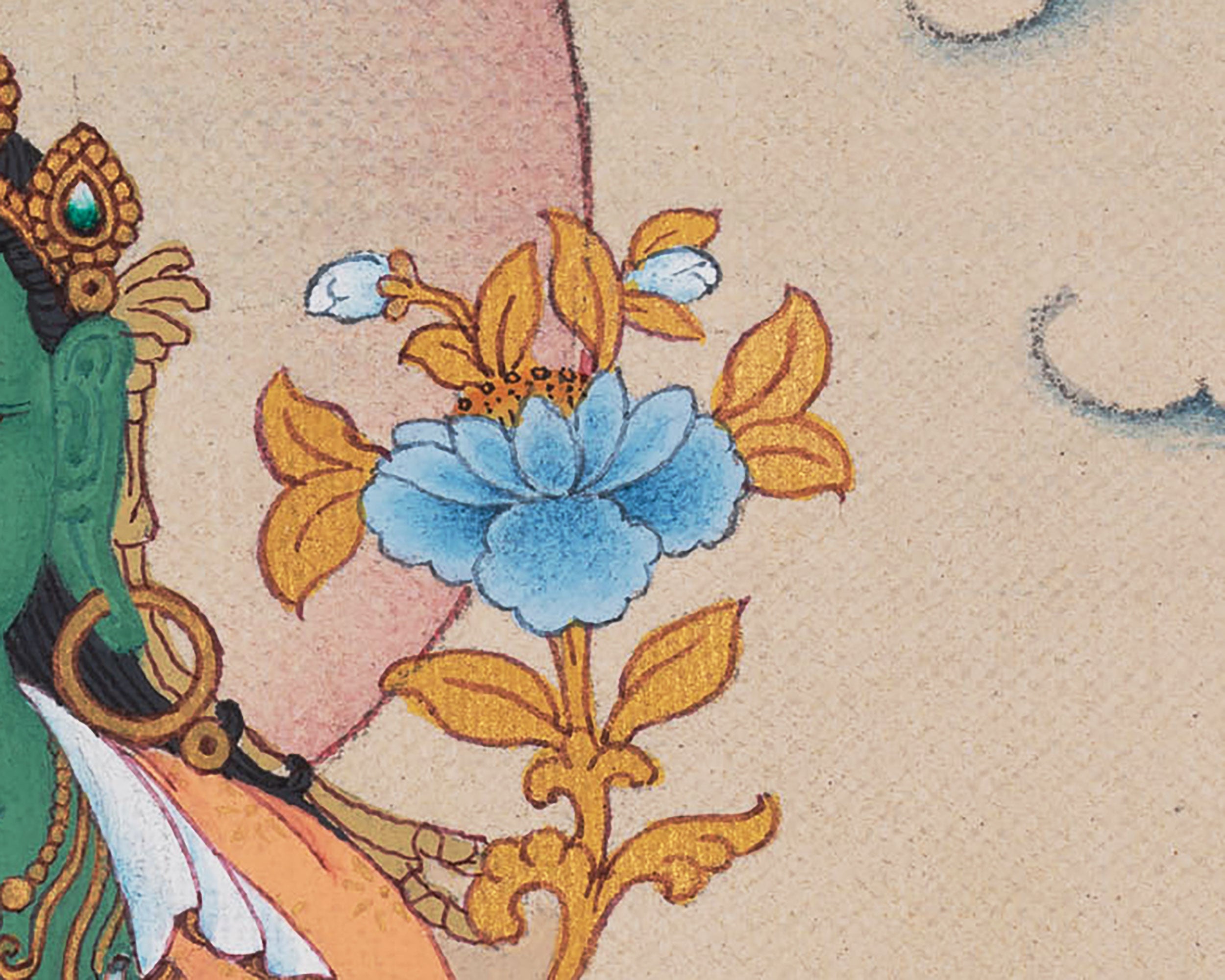 Thangka of Green Tara Goddess | Hand Painted Artwork | Buddhist Wall Decors