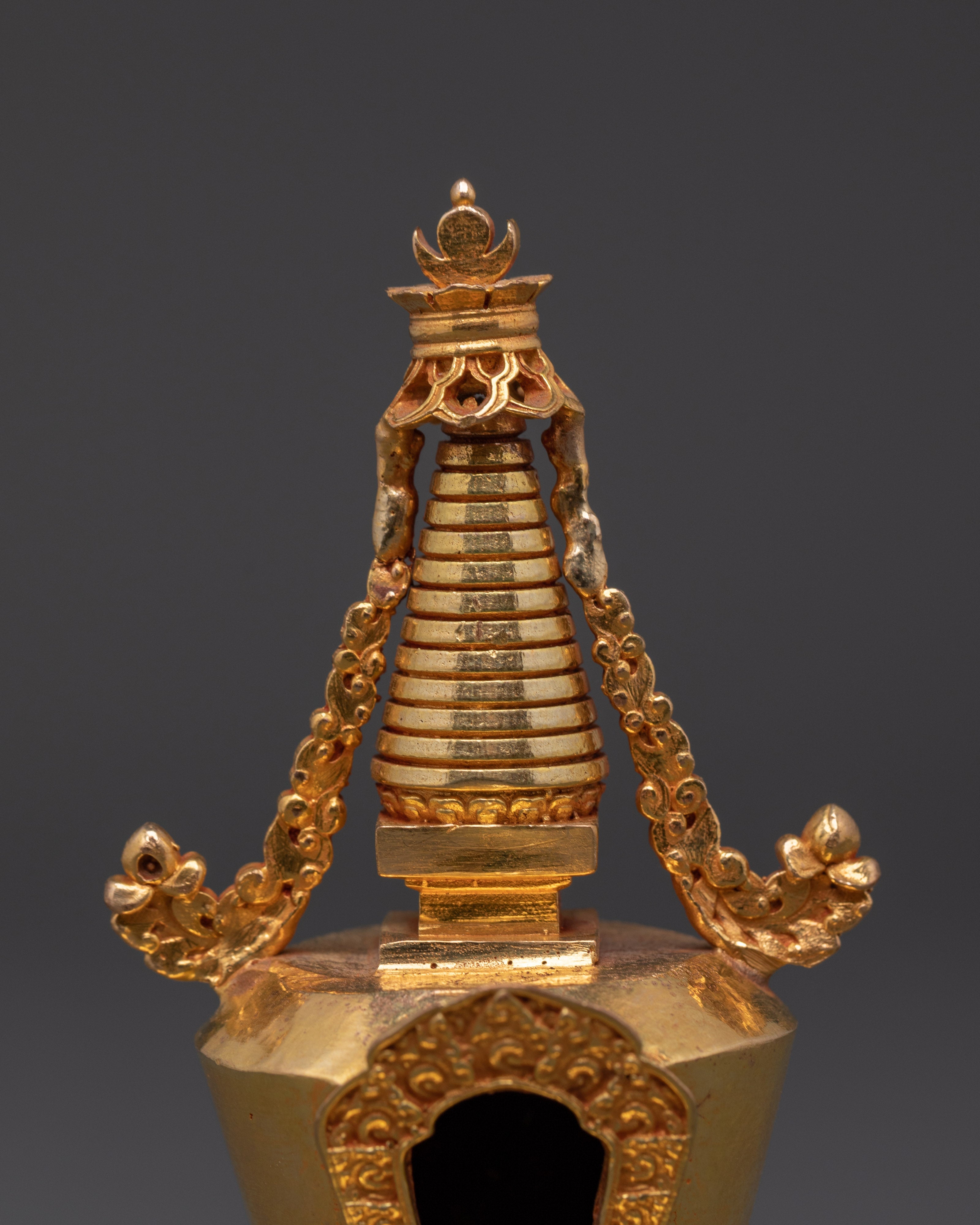 Buddhist Gold Plated Stupa Mound | Sacred Copper Altar Decoration
