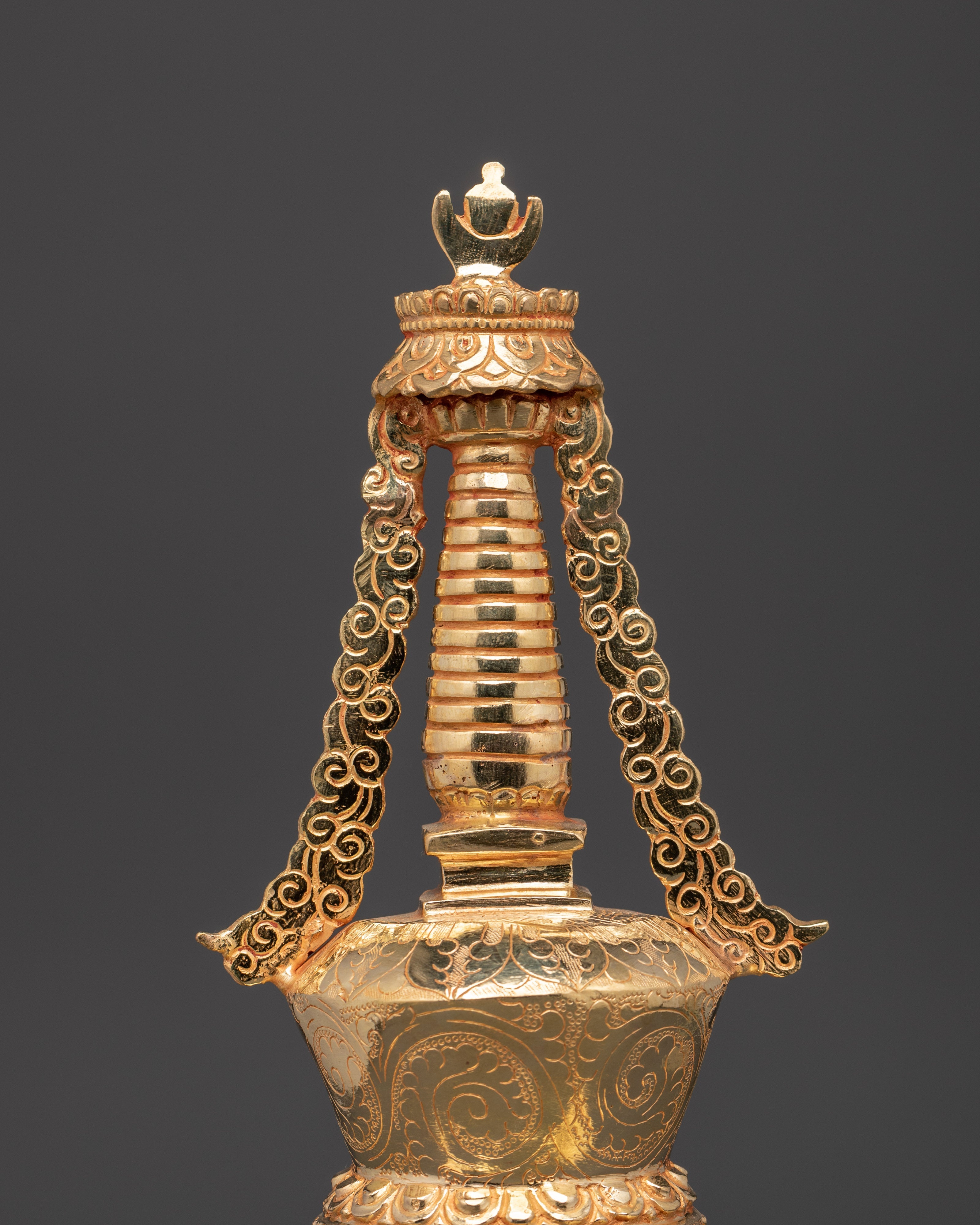 Gold-Plated Stupa Ritual Artifact | Handcrafted Copper Tibetan Stupa with Turquoise